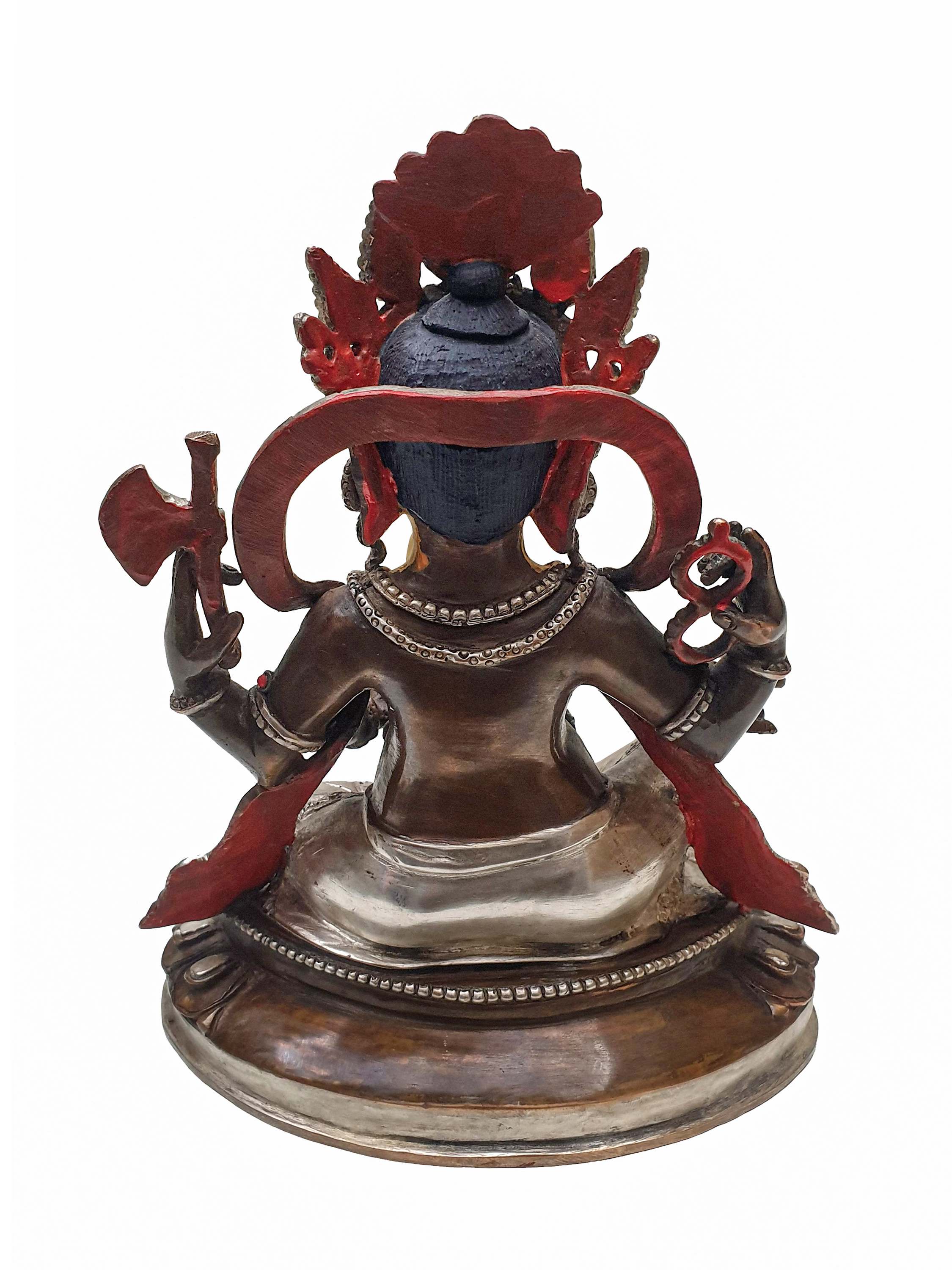 Handmade Statue Of Ganesh silver Plated, With painted Face, chocolate Oxidized