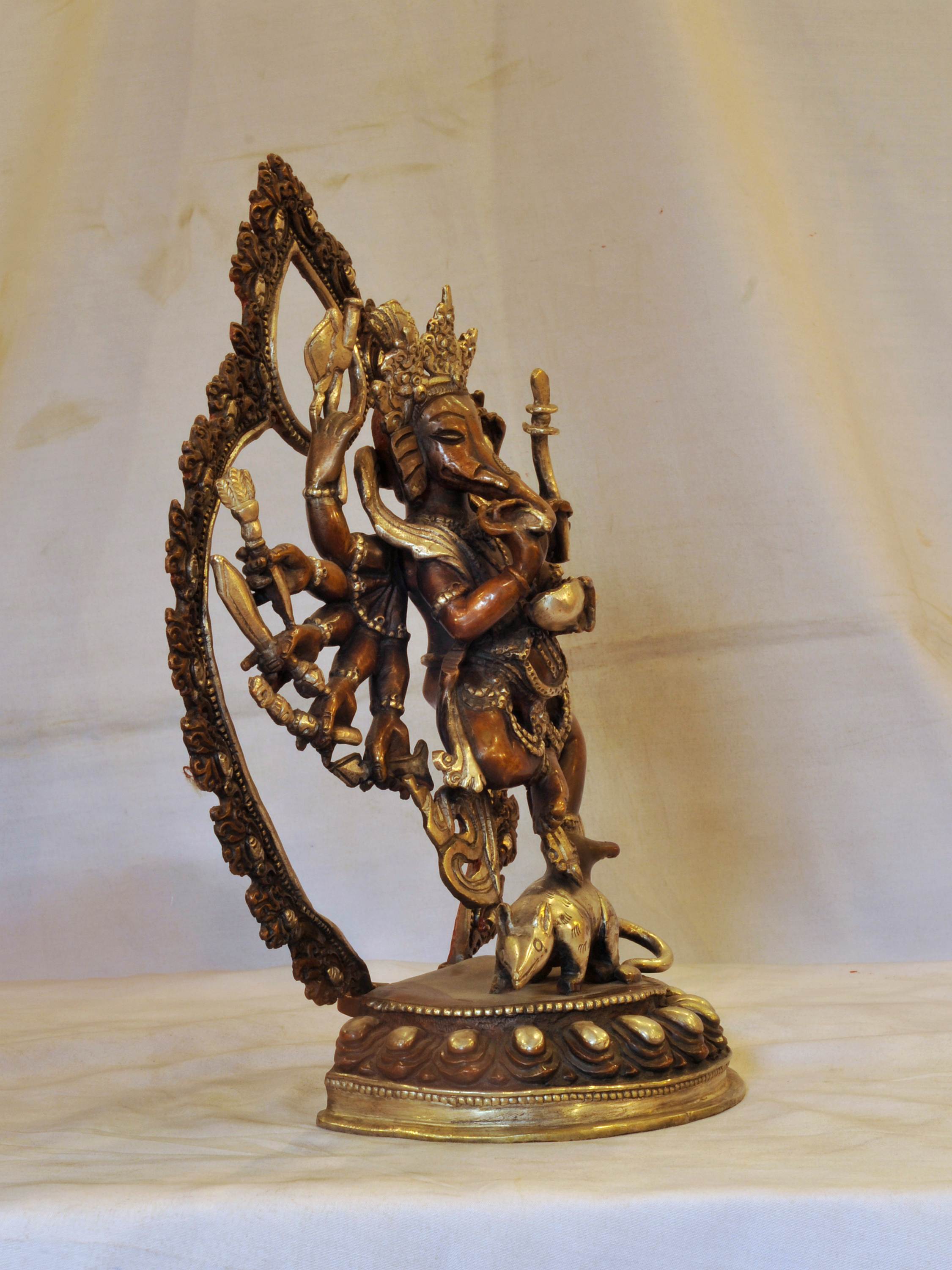 Nepali Handmade Statue Of Ganesh, Red Jambhala, silver Oxidized