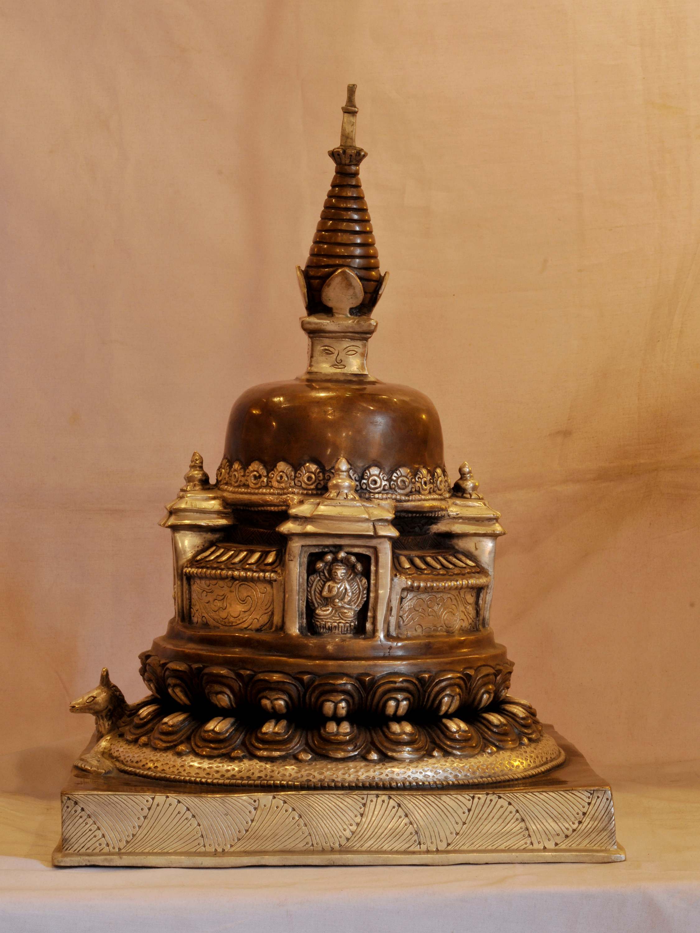 Buddhist Handmade Statue Of Stupa, silver And Chocolate Oxidized, With amitabha Buddha