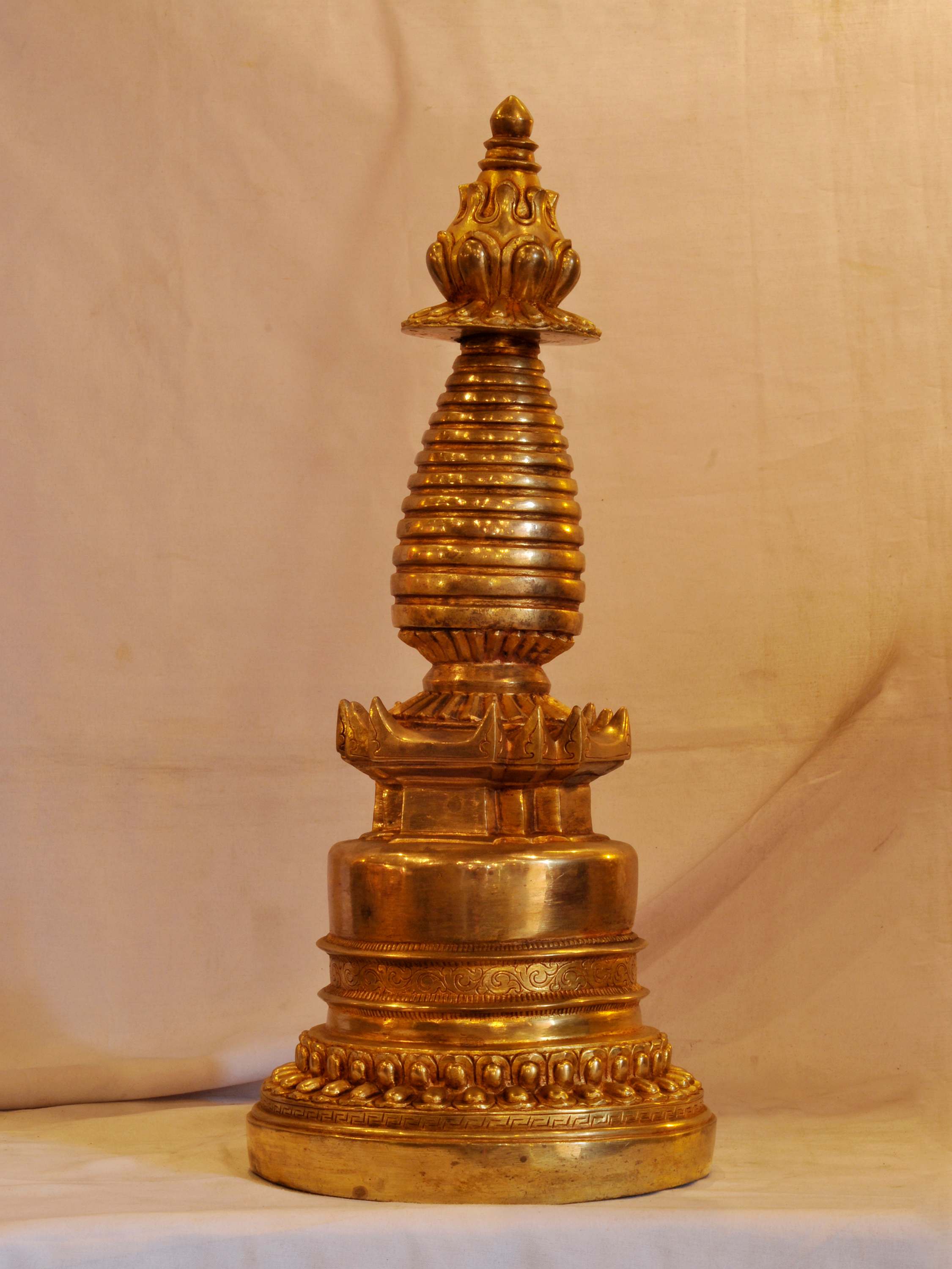 Buddhist Handmade Statue Of Stupa, gold Plated