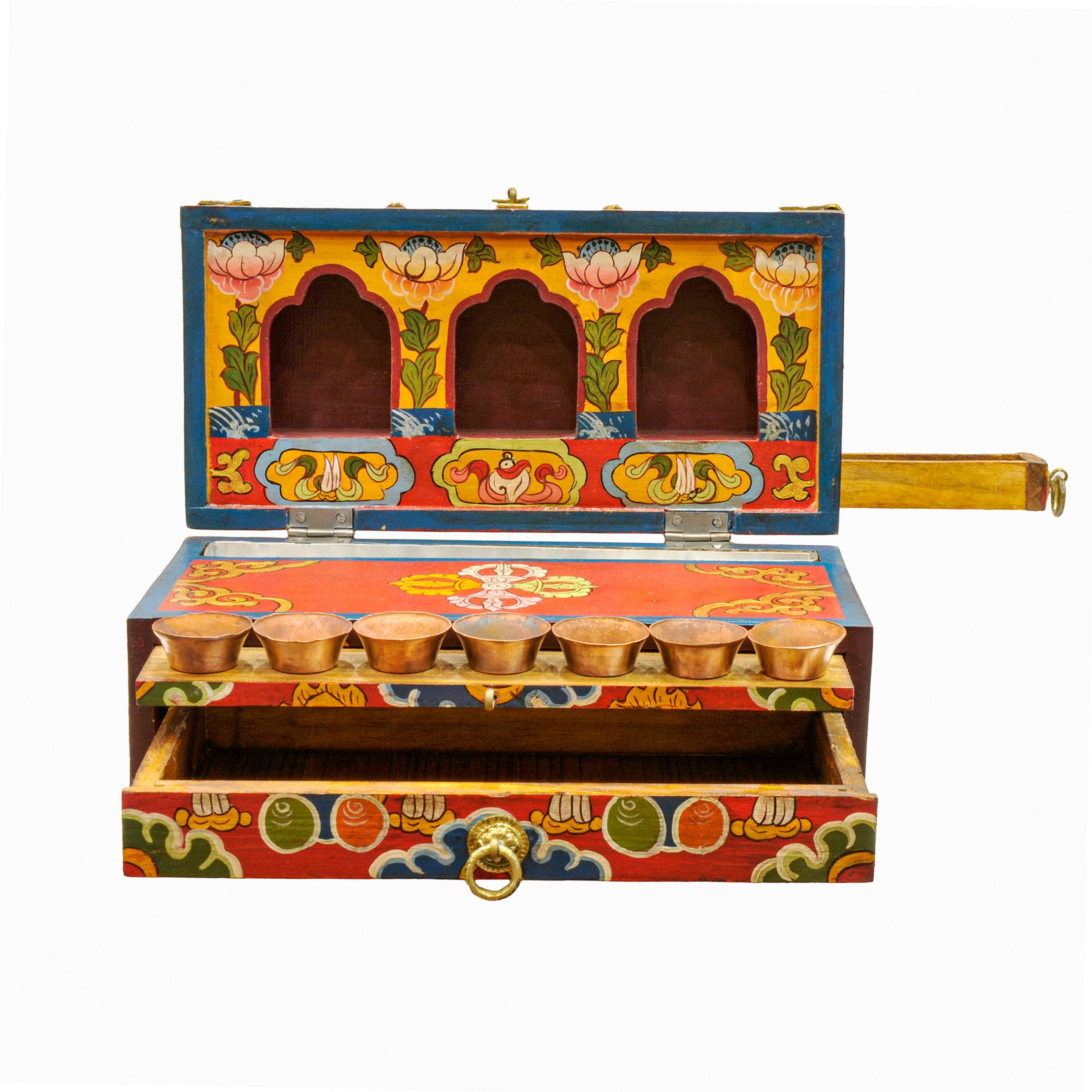 Buddhist Handmade Wooden Traveling Altar Box, <span Style=