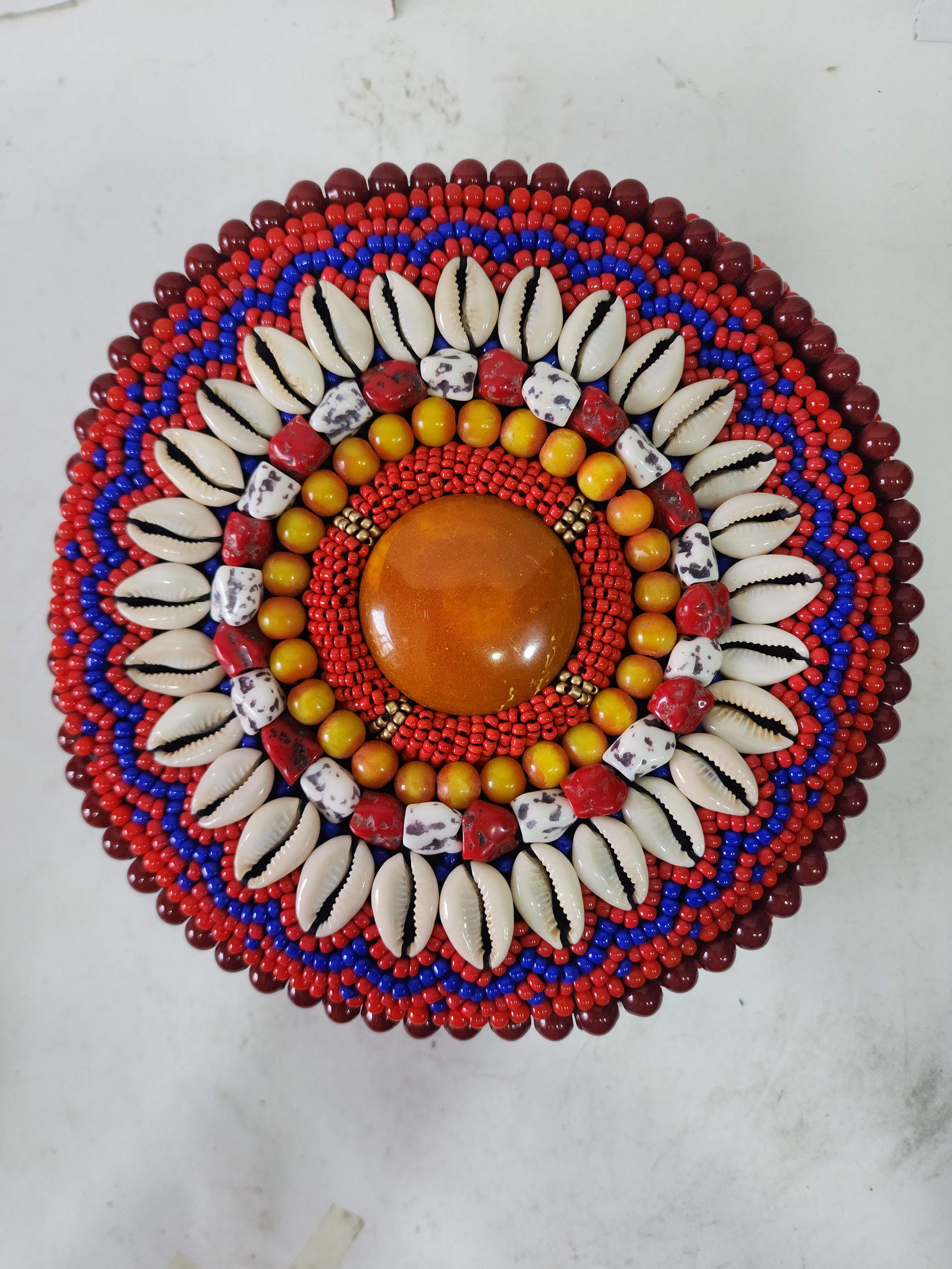 Handmade Woolen Cap With Conch cowry Shell And Beads