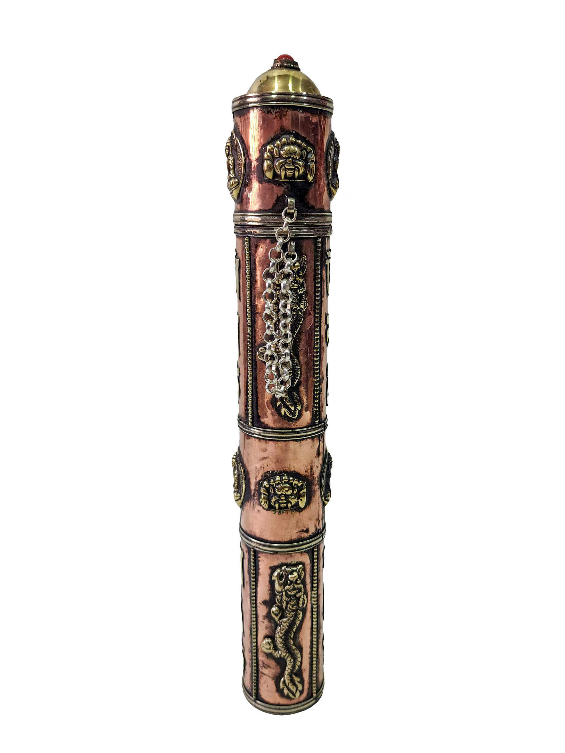 Hand Beaten Metal Incense Holder, Ashtamangala, Stone Setting