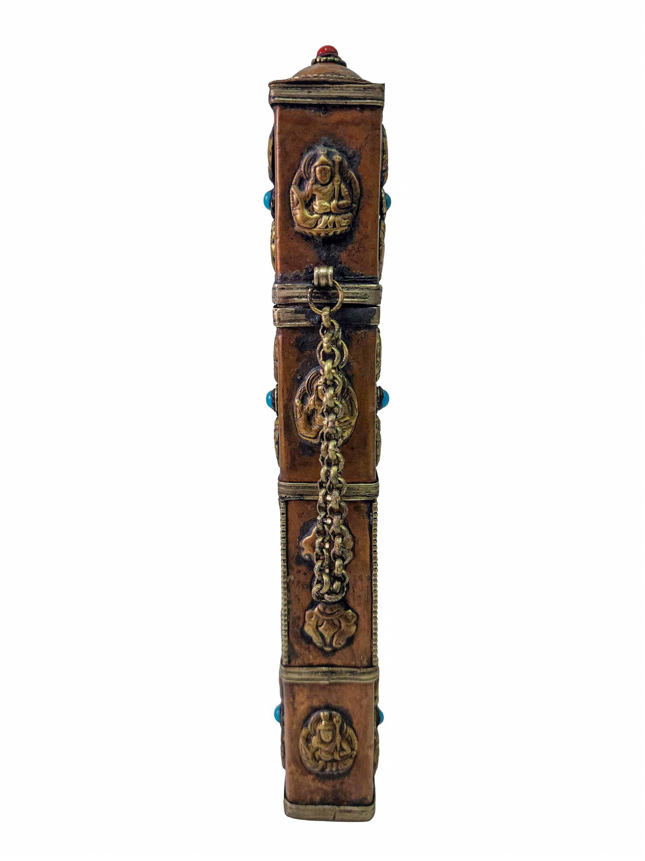 Hand Beaten Metal Incense Holder, Ashtamangala, Stone Setting