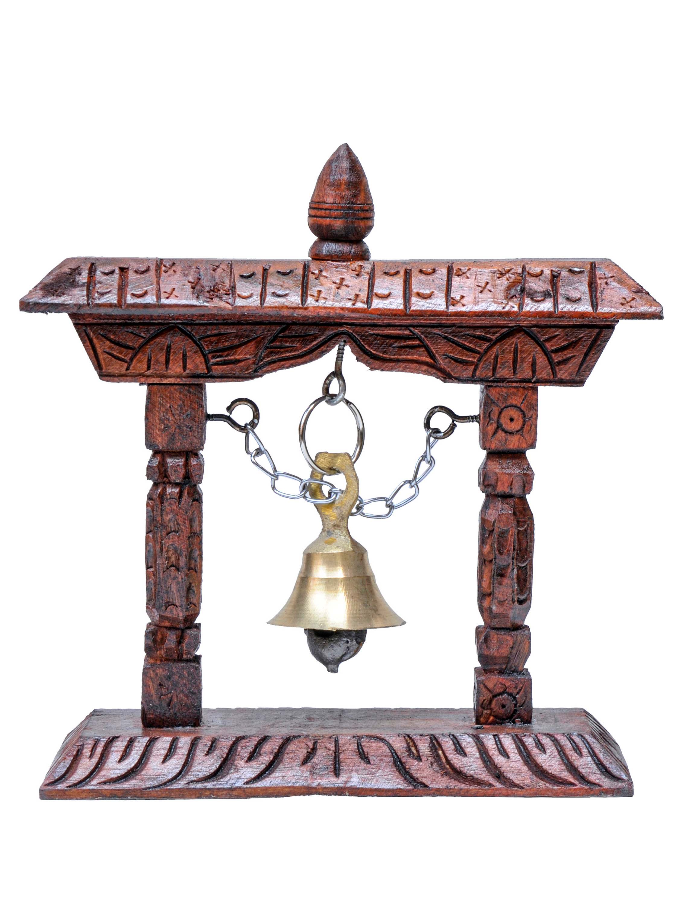 Buddhist Handmade Traditional Table Bell On Wooden Frame