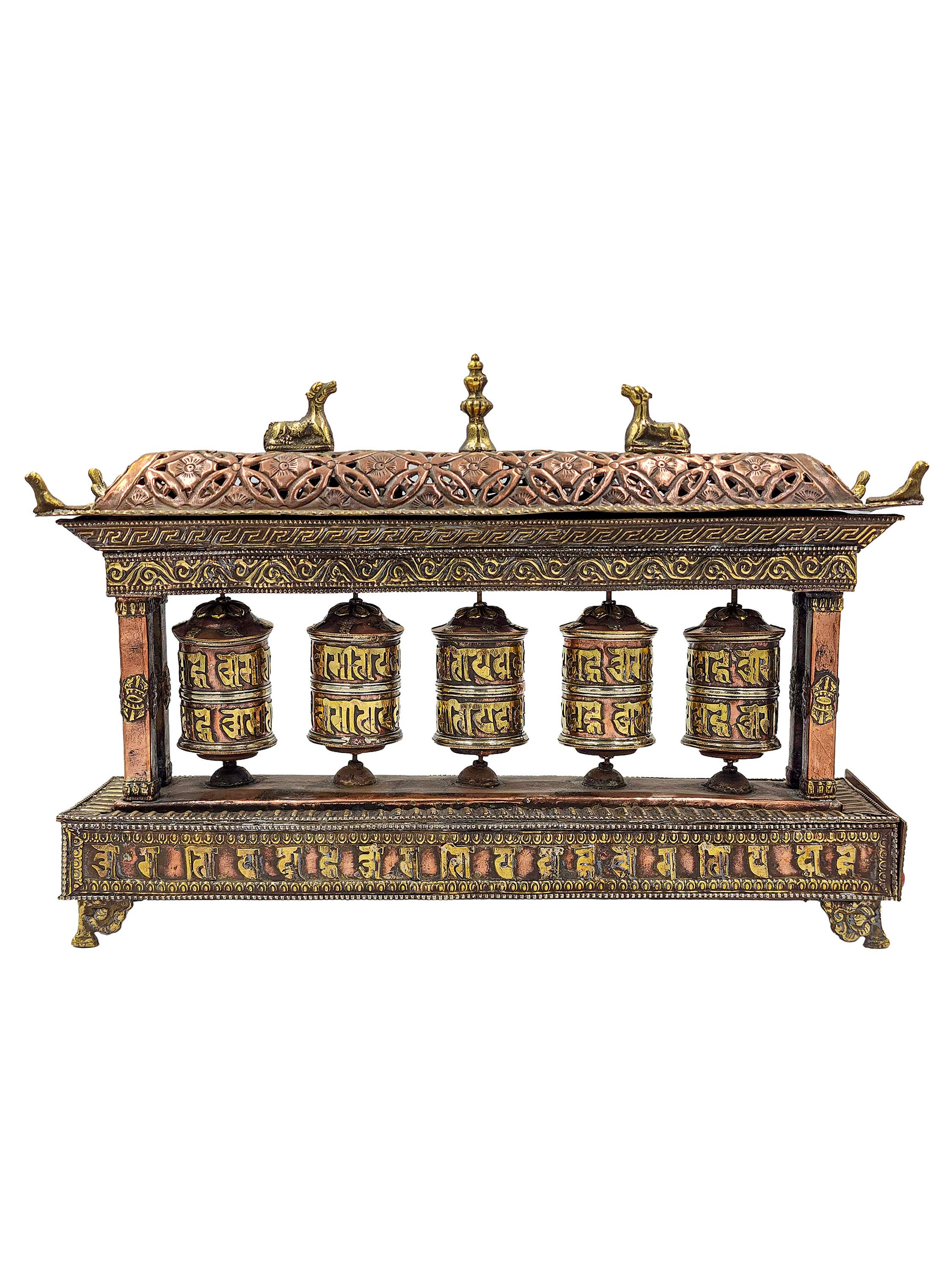 Buddhist Handmade Table Top 5 Prayer Wheel <span Style=
