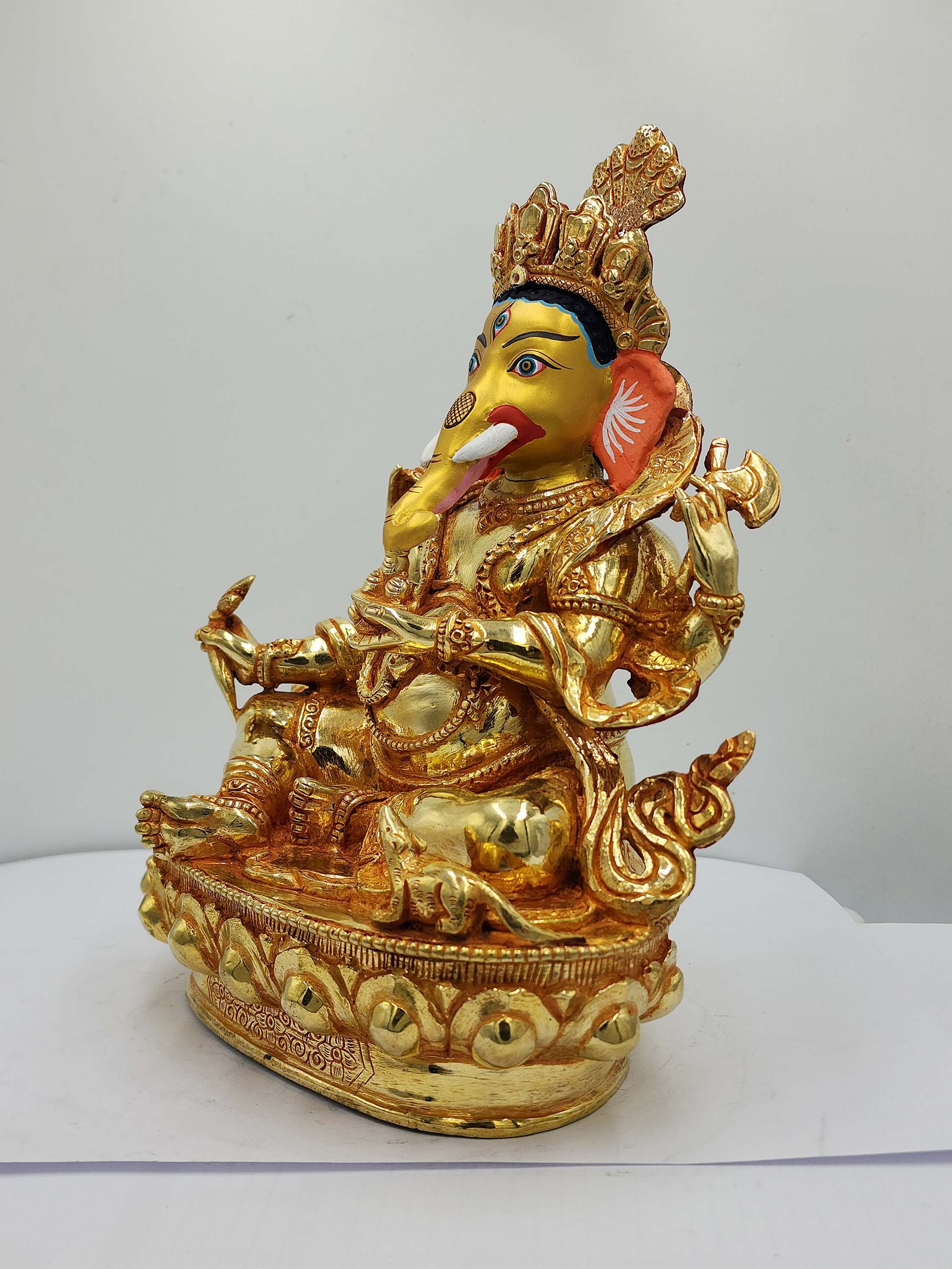 Buddhist Handmade Statue Of Ganesh, full Fire Gold Plated, face Painted