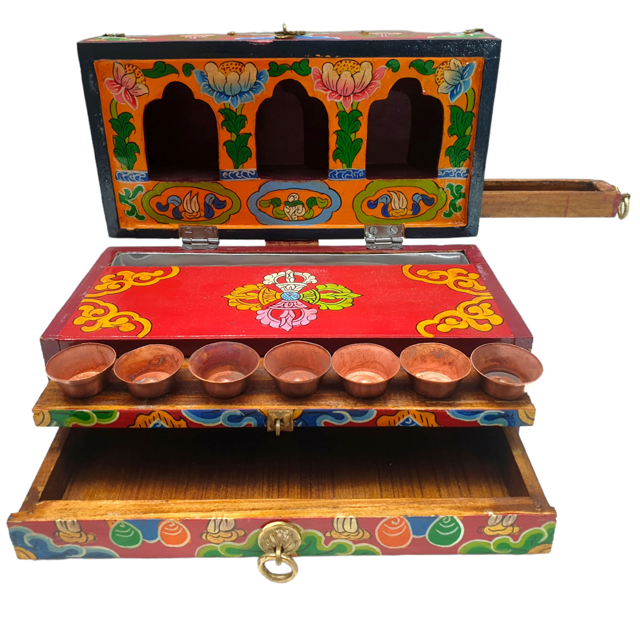 Buddhist Handmade Wooden Traveling Altar Box, <span Style=