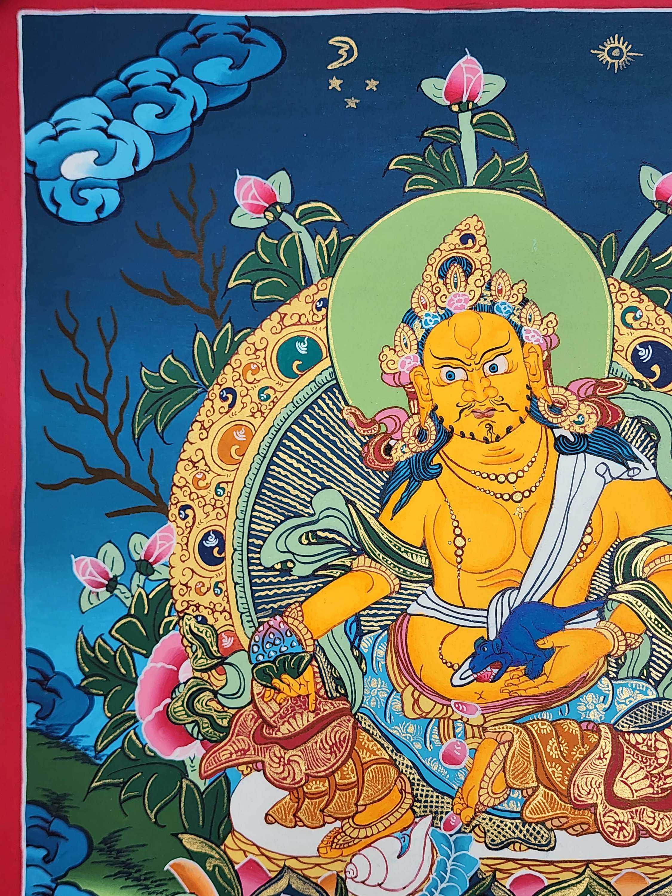 Yellow Jambhala Thangka, Buddhist Traditional Painting, Tibetan Style