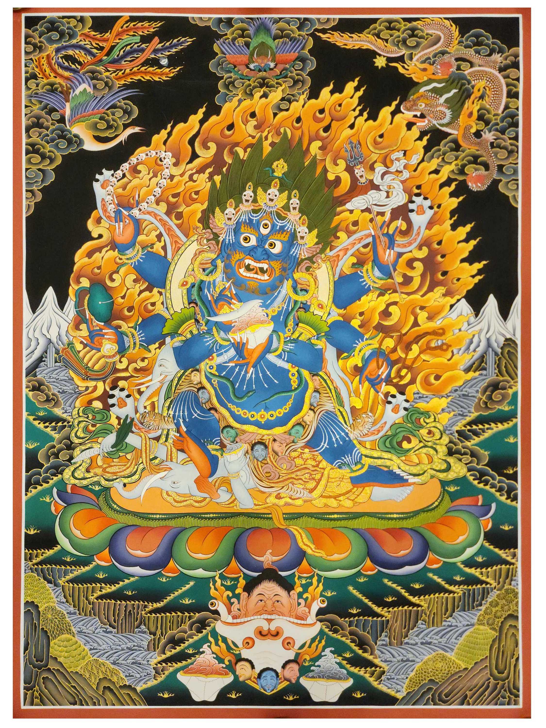 Black Mahakala Thangka, Buddhist Traditional Painting, Tibetan Style