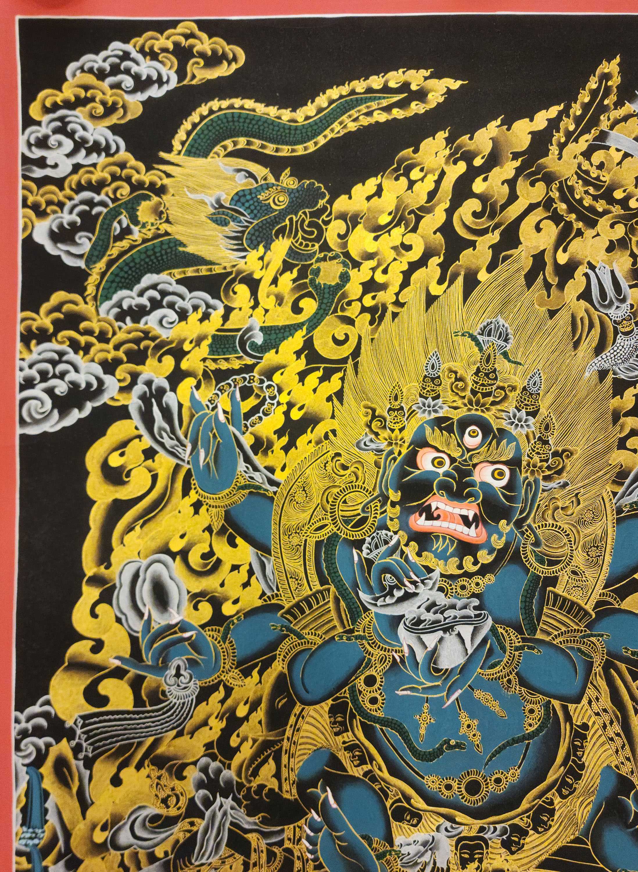 Black Mahakala 6 Arms Thangka, <span Style=