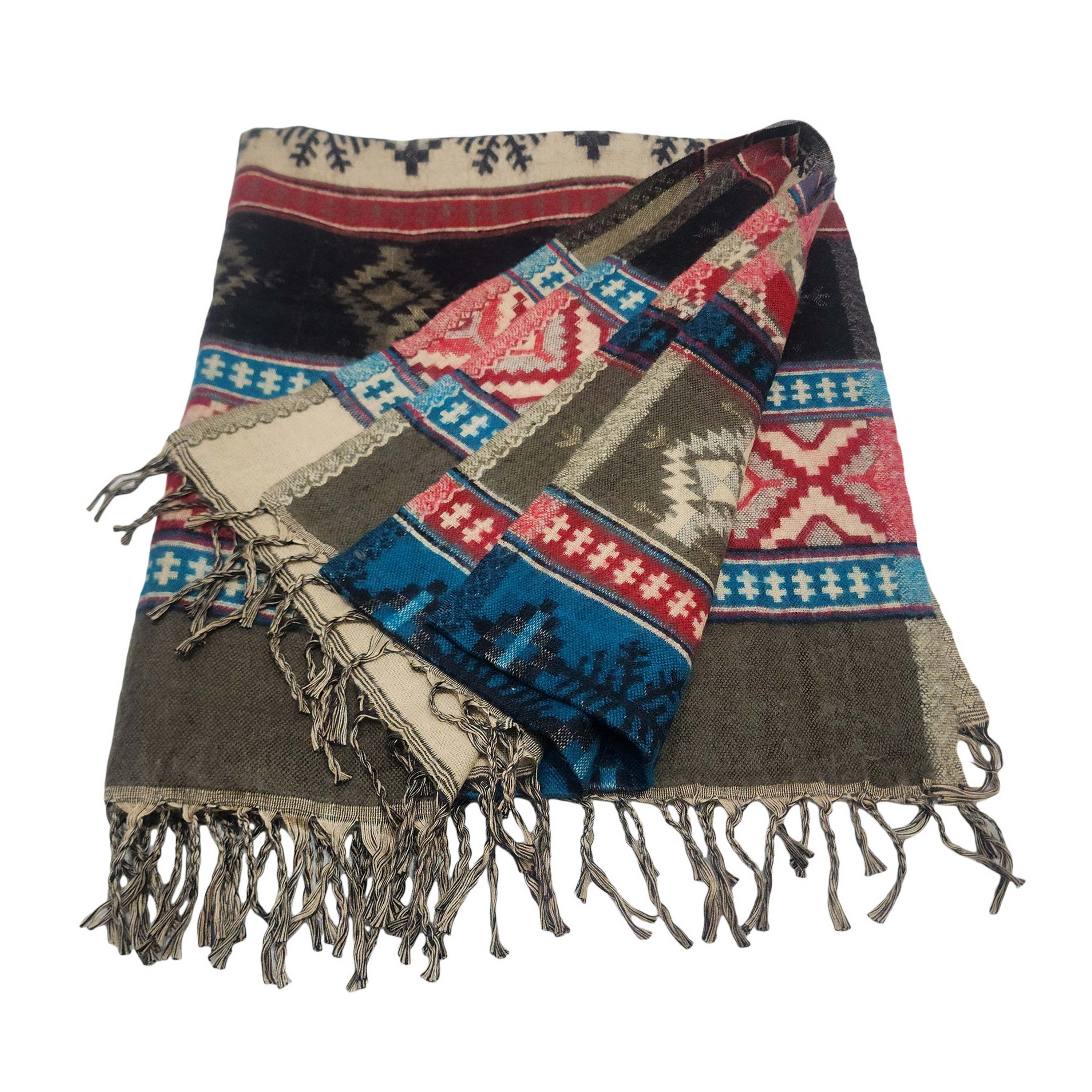 Dhaka Shawl, Multicolor Durable Acrylic Shawl With Snow Flake Patterns