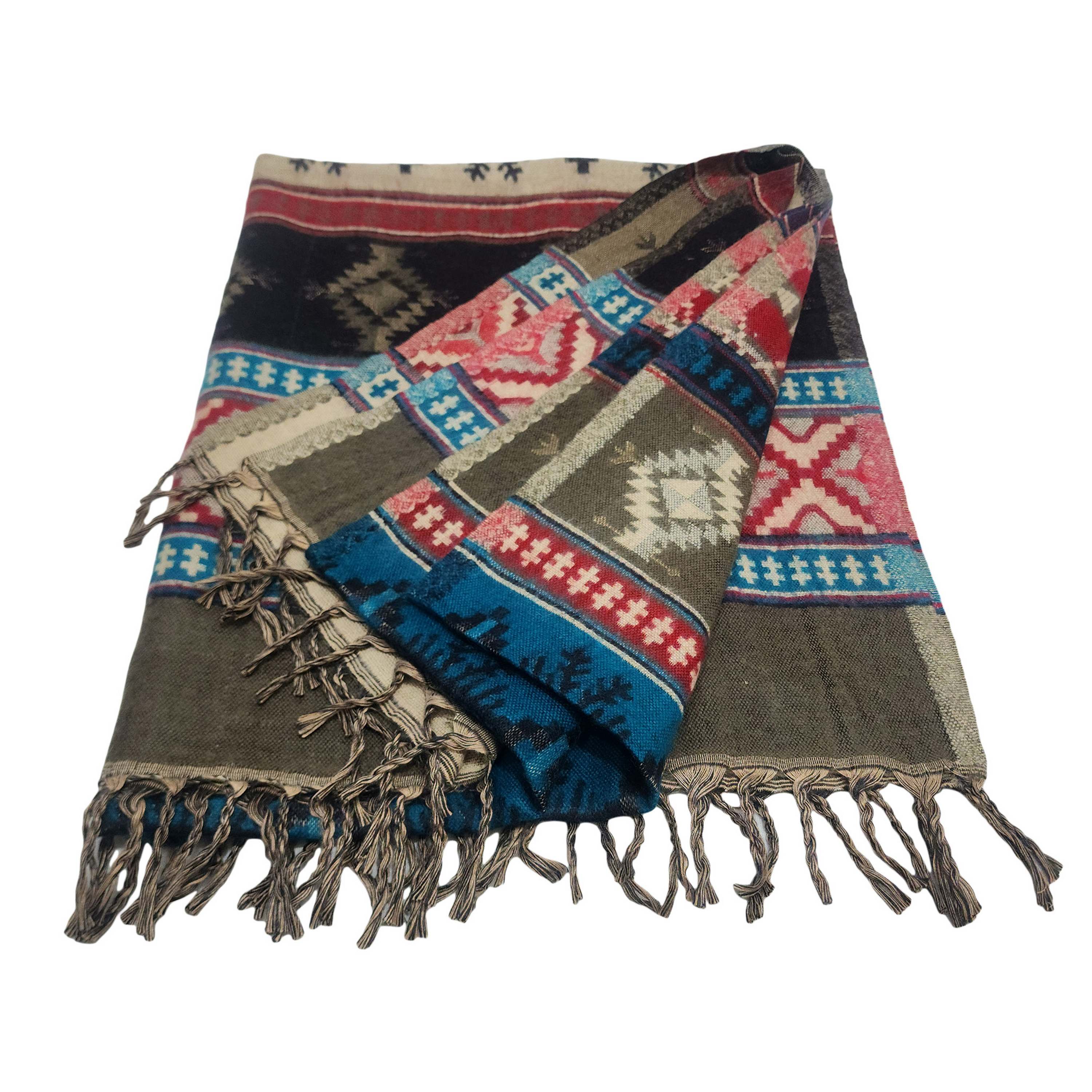 Dhaka Shawl, Multicolor Durable Acrylic Shawl With Snow Flake Patterns, Winter Theme