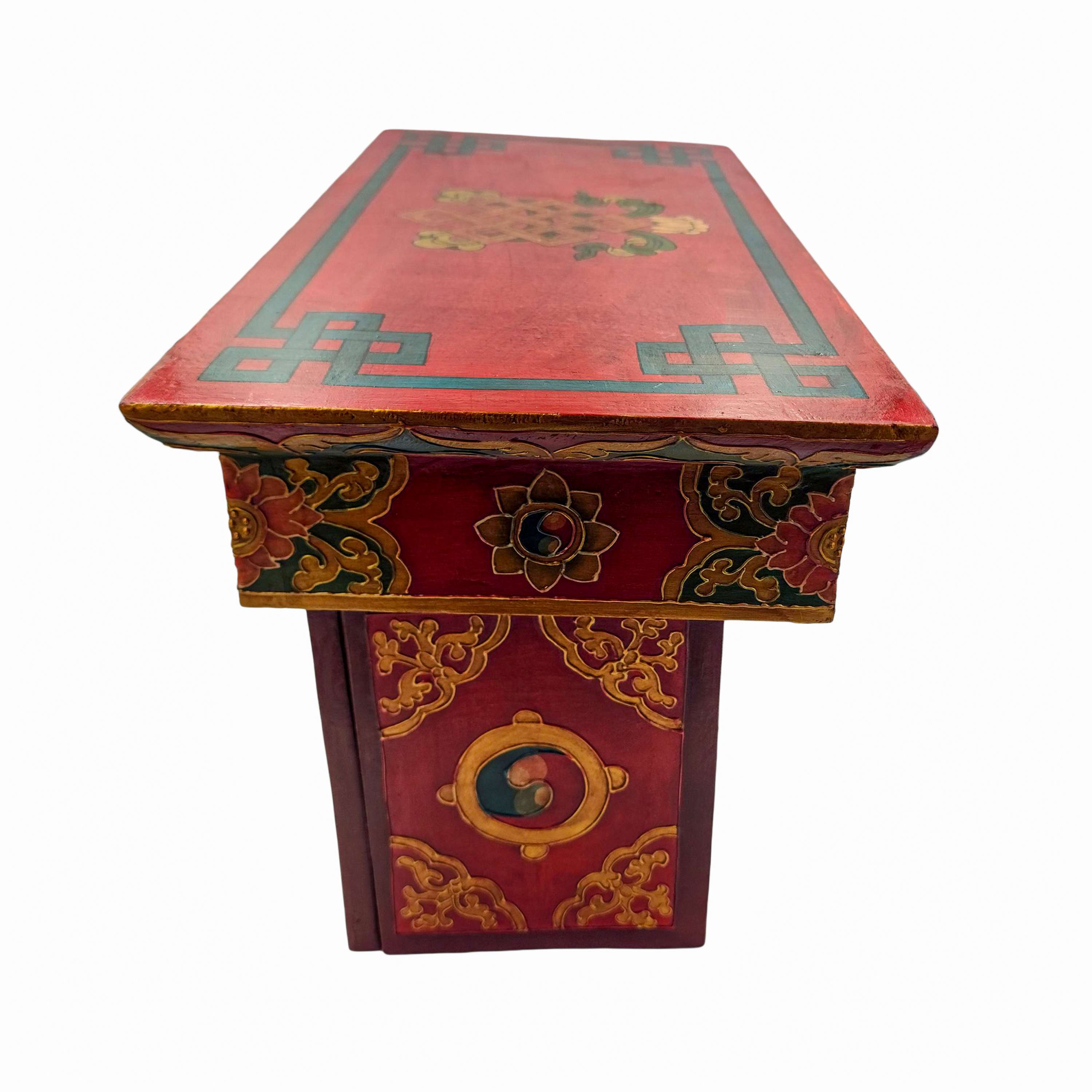 Tibetan Foldable Meditational Table, Wooden, painted, Hand Carved