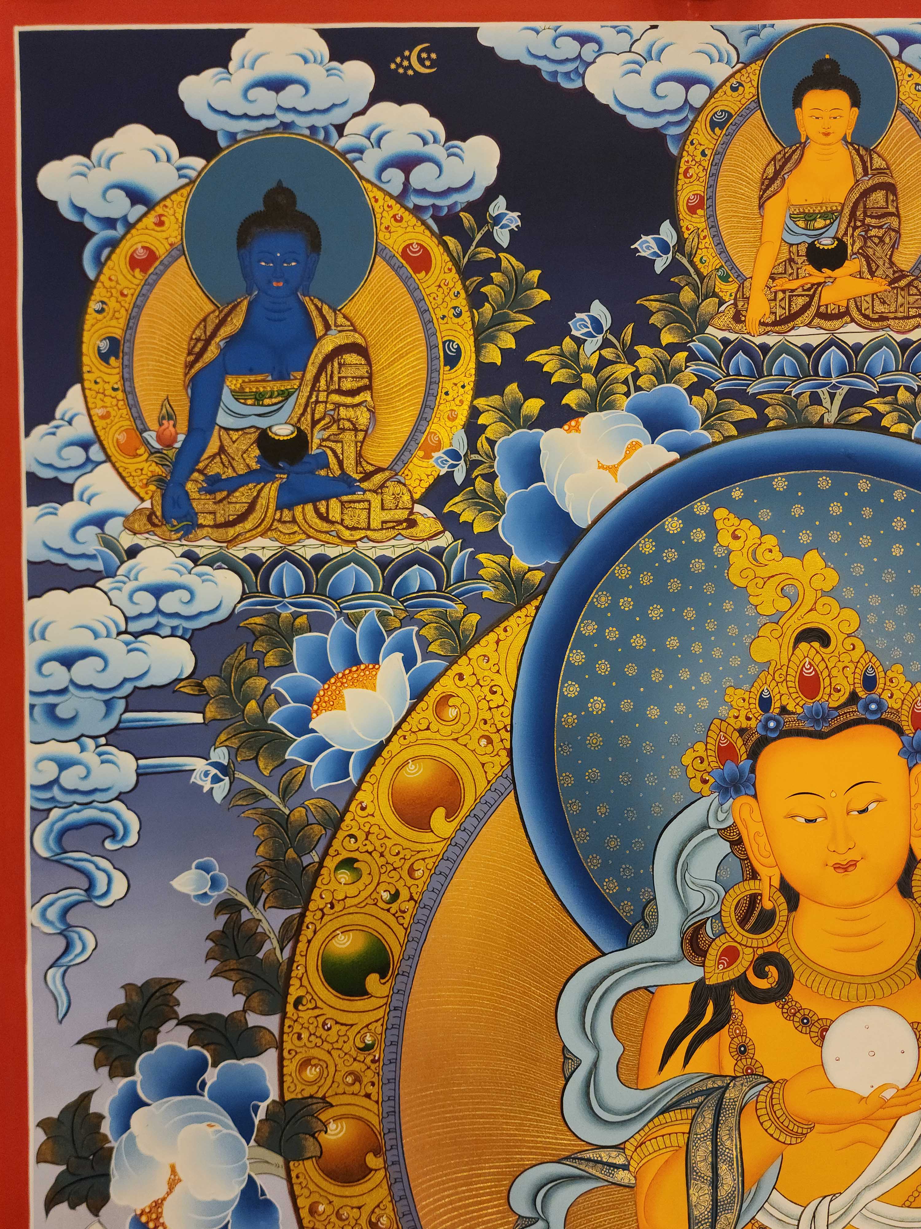 Ksitigarbha - Bodhisattva, Buddhist Handmade Thangka Painting, real Gold