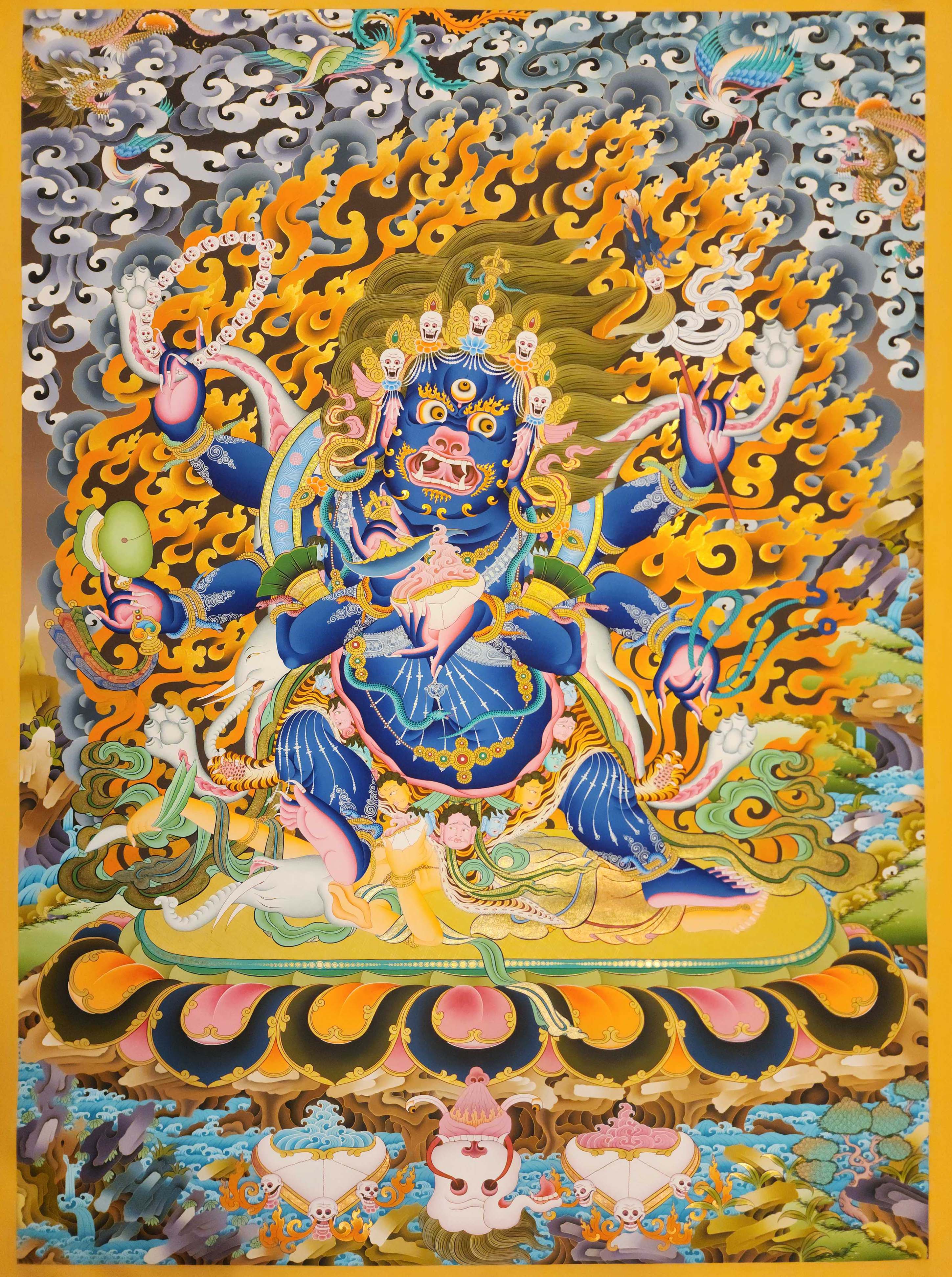 Mahakala Black, Buddhist Handmade Thangka Painting, Tibetan Style, <span Style=