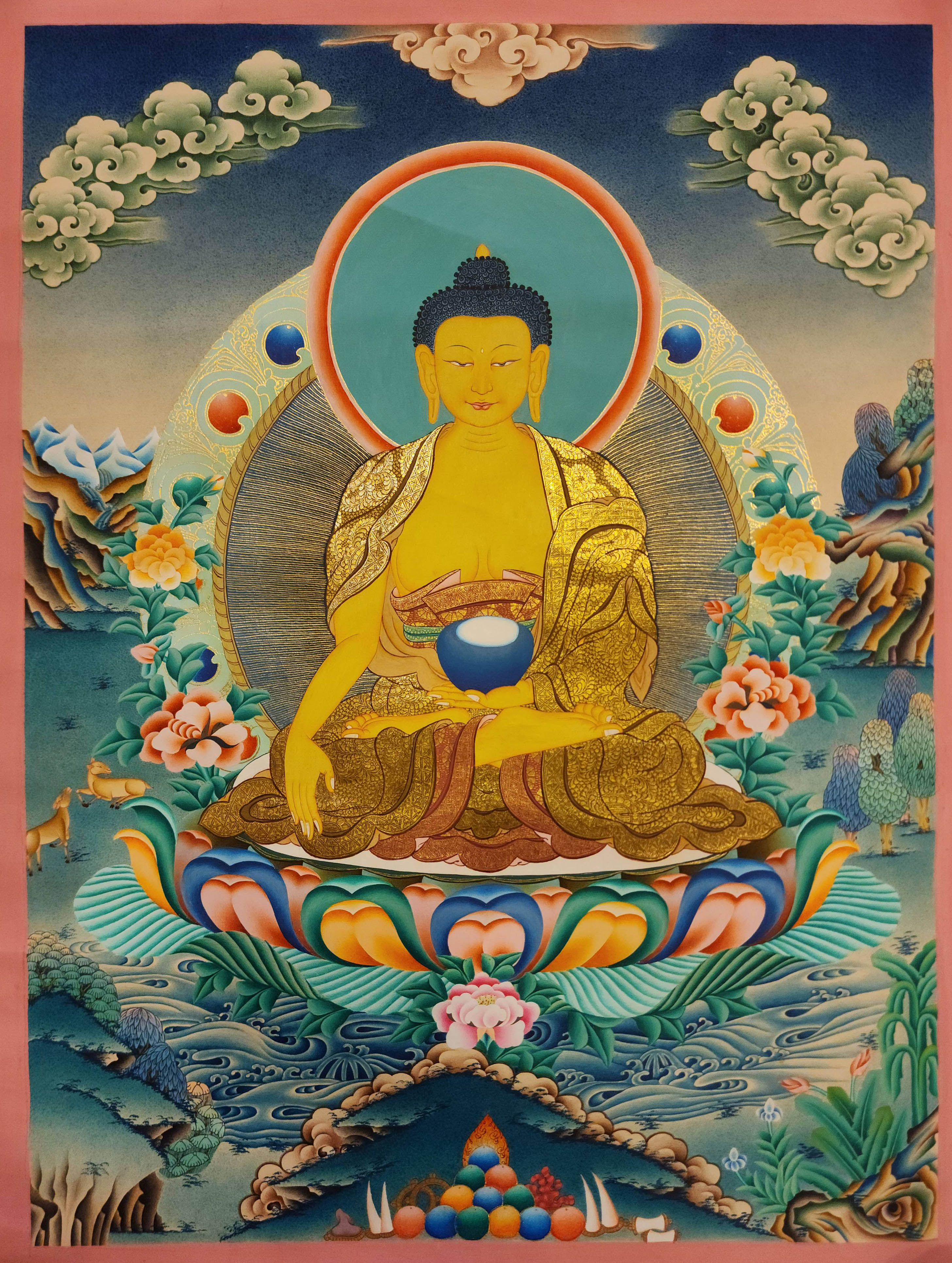 Shakyamuni Buddha, Buddhist Handmade Thangka Painting, Tibetan Style