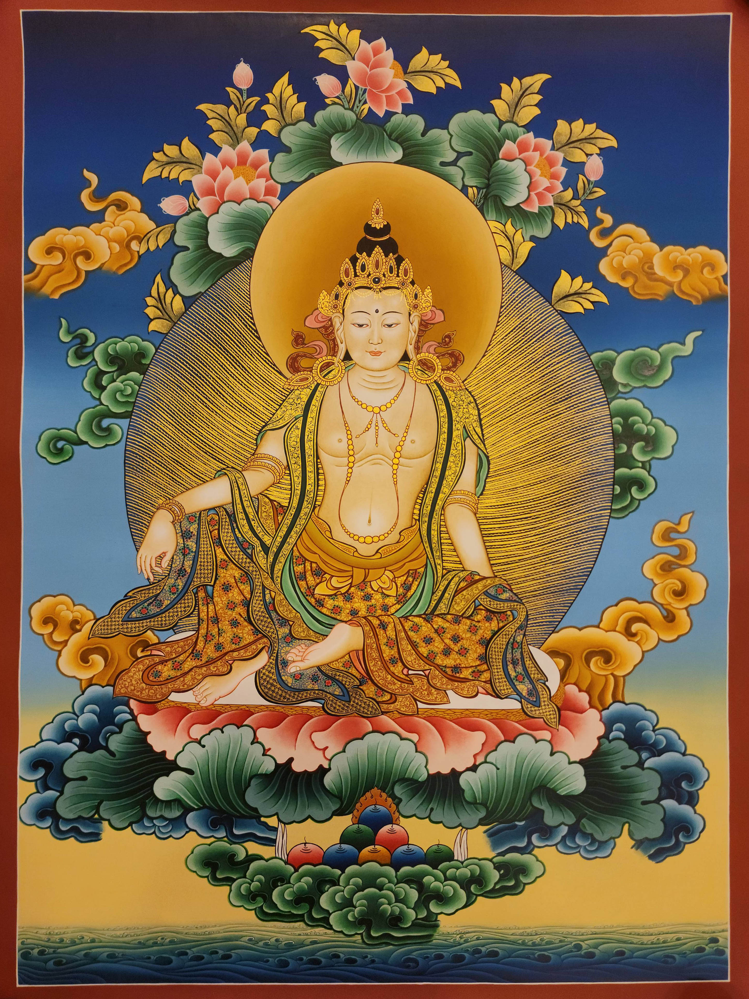 Bodhisattva, Buddhist Handmade Thangka Painting, Tibetan Style, <span Style=
