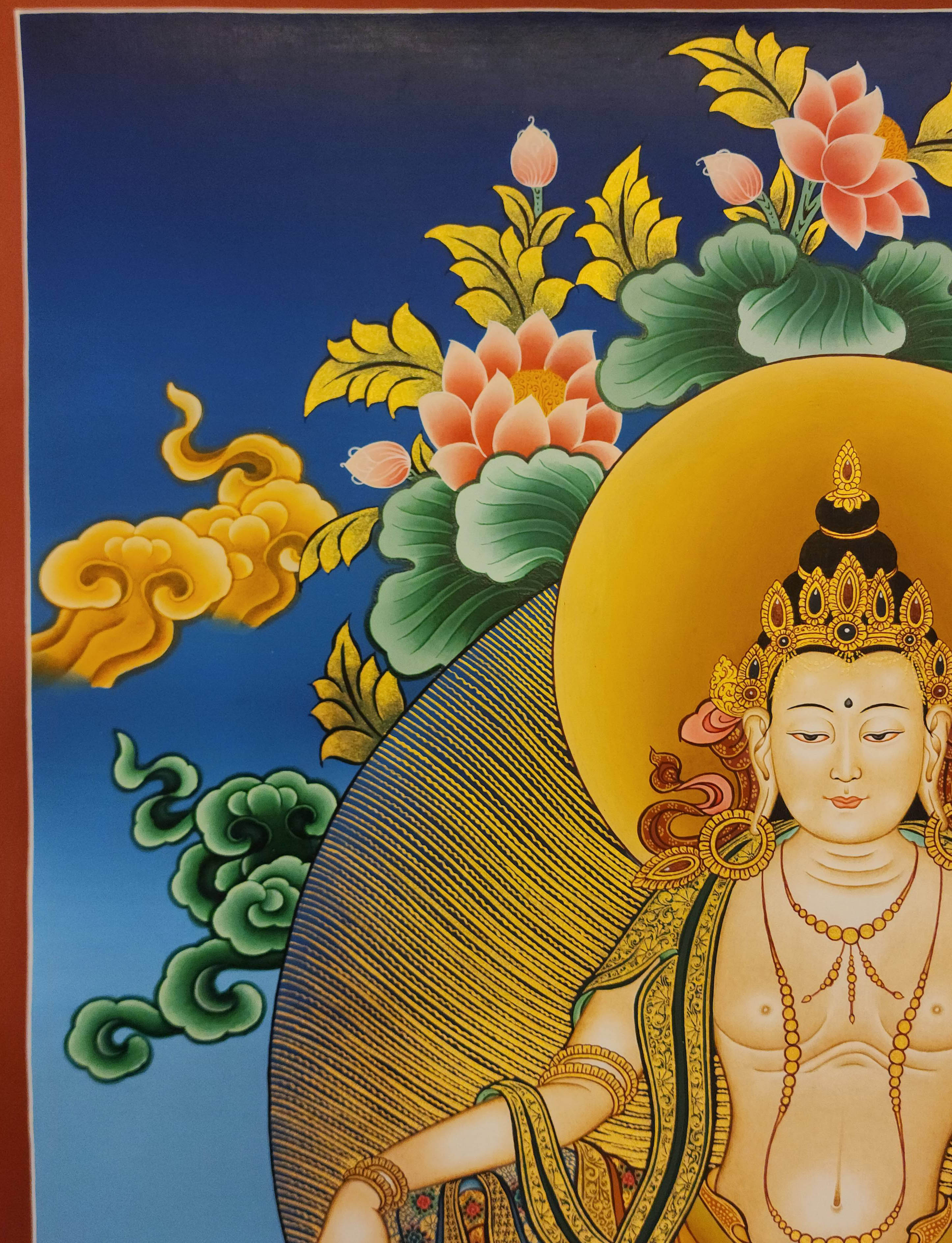Bodhisattva, Buddhist Handmade Thangka Painting, Tibetan Style, real Gold
