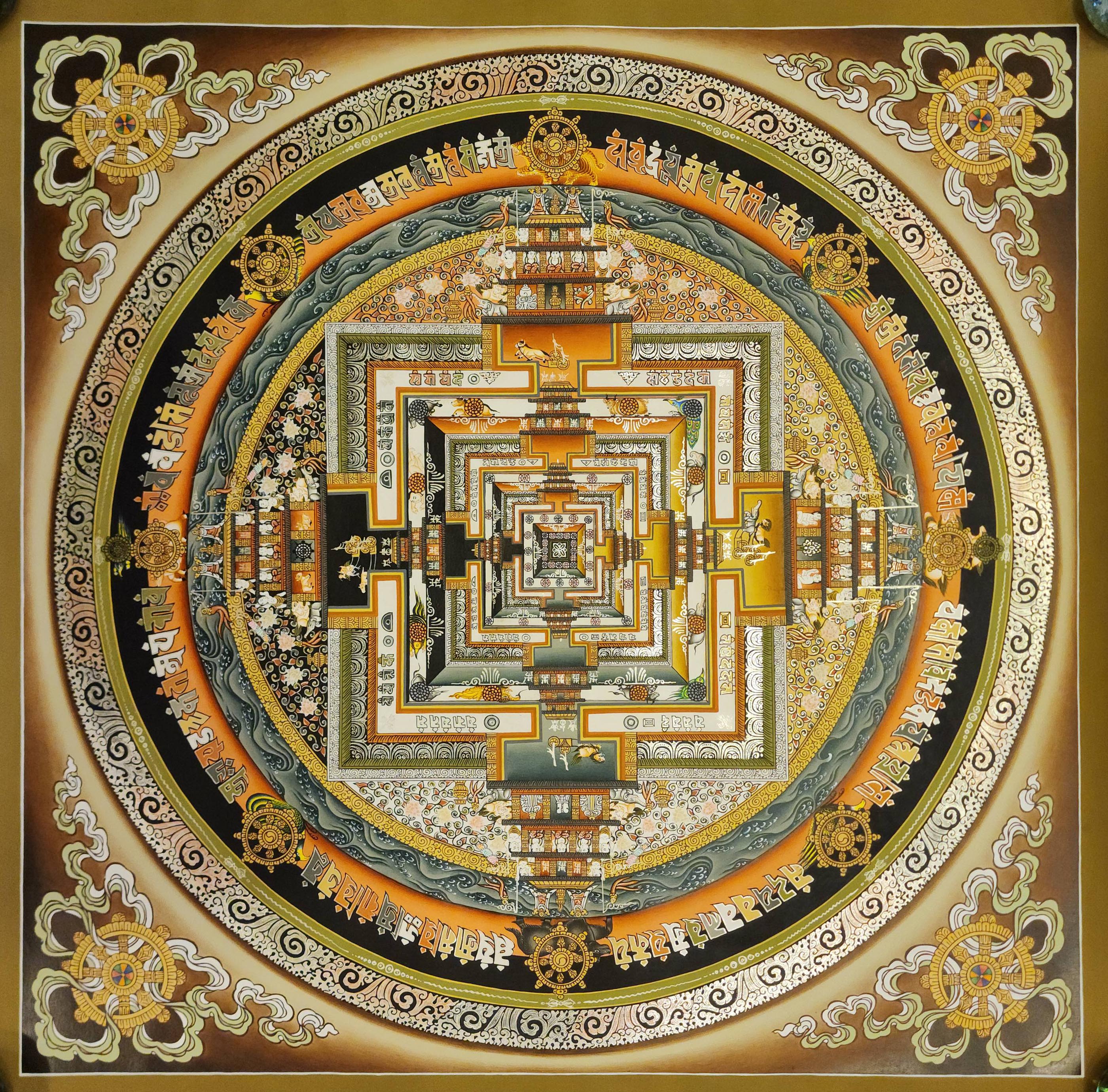 Kalachakra Mandala, Buddhist Handmade Thangka Painting, Tibetan Style, <span Style=