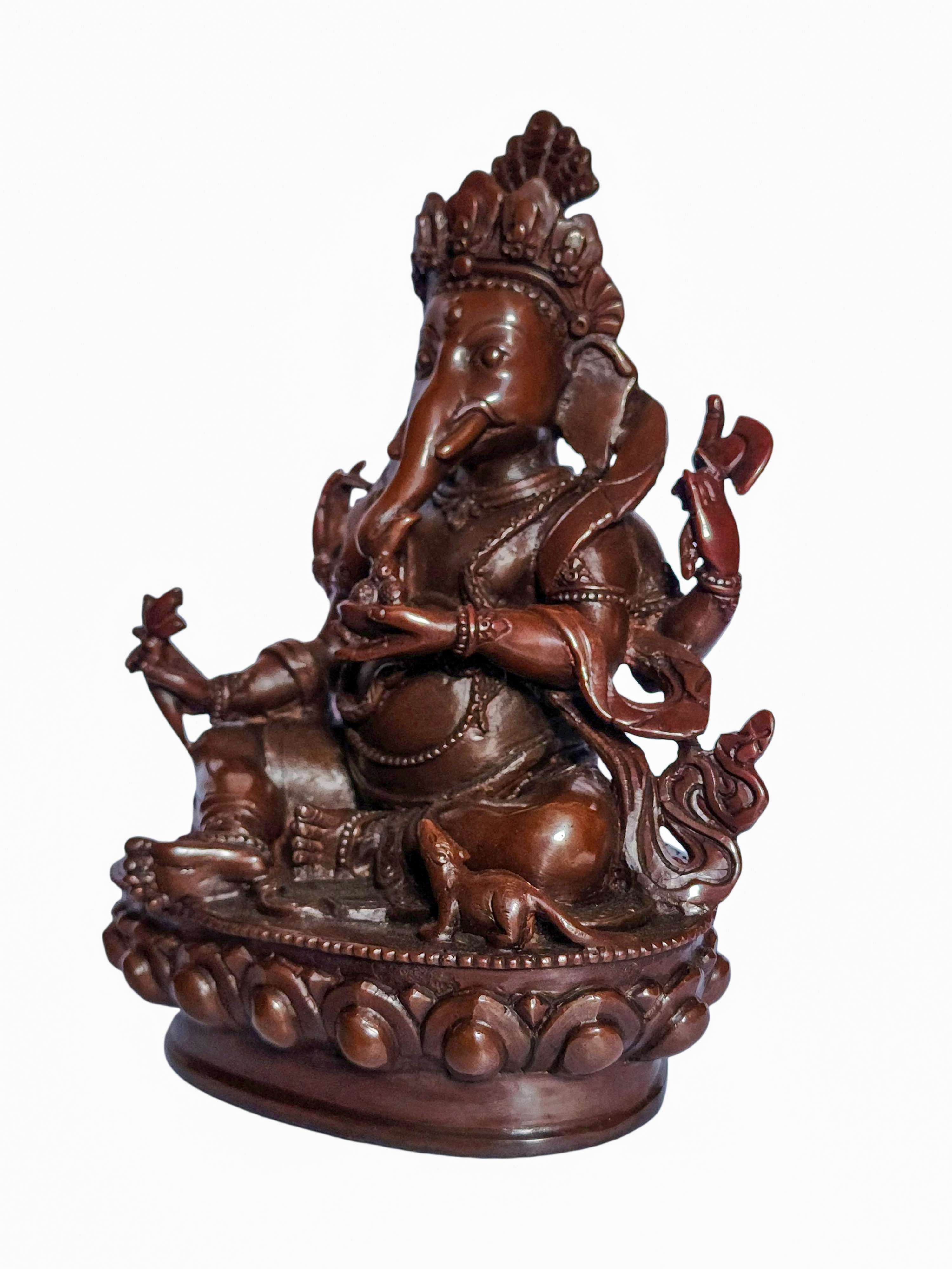 Ganesh, Buddhist Statue, chocolate Oxidized, With Carving