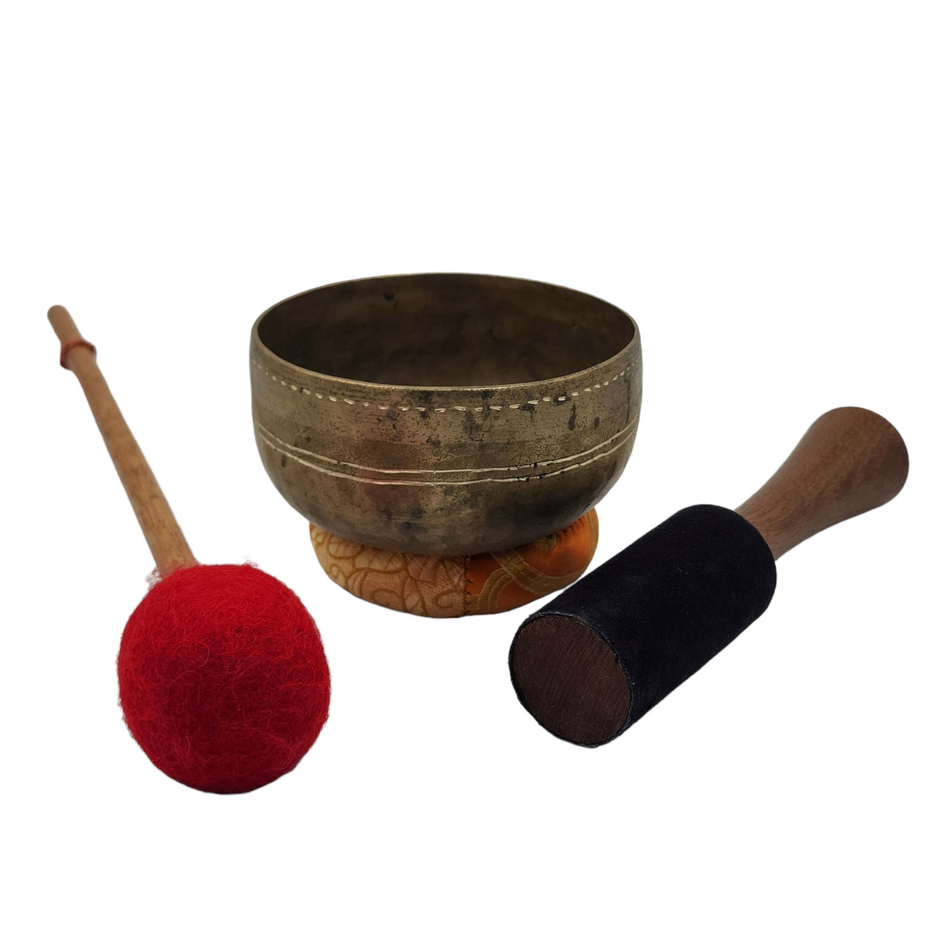 Kopre Singing Bowl, Buddhist Hand Beaten, Antique Finishing, select Accessories