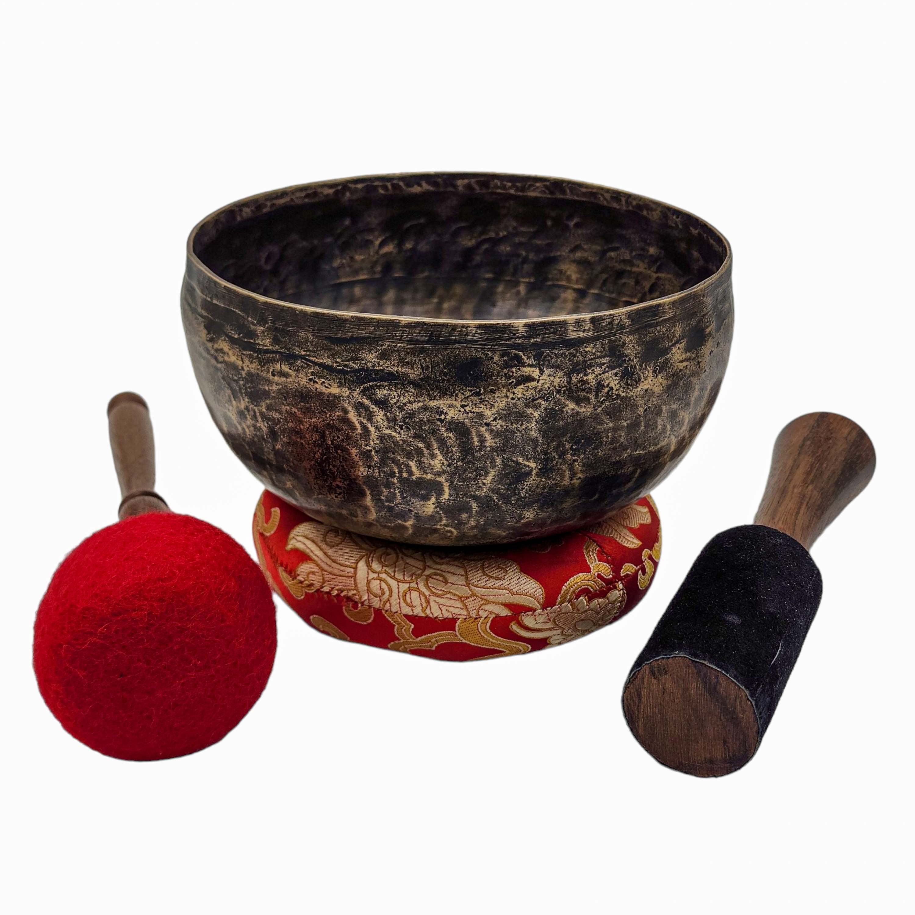 Kopre Singing Bowl, Buddhist Hand Beaten, Antique Finishing, select Accessories