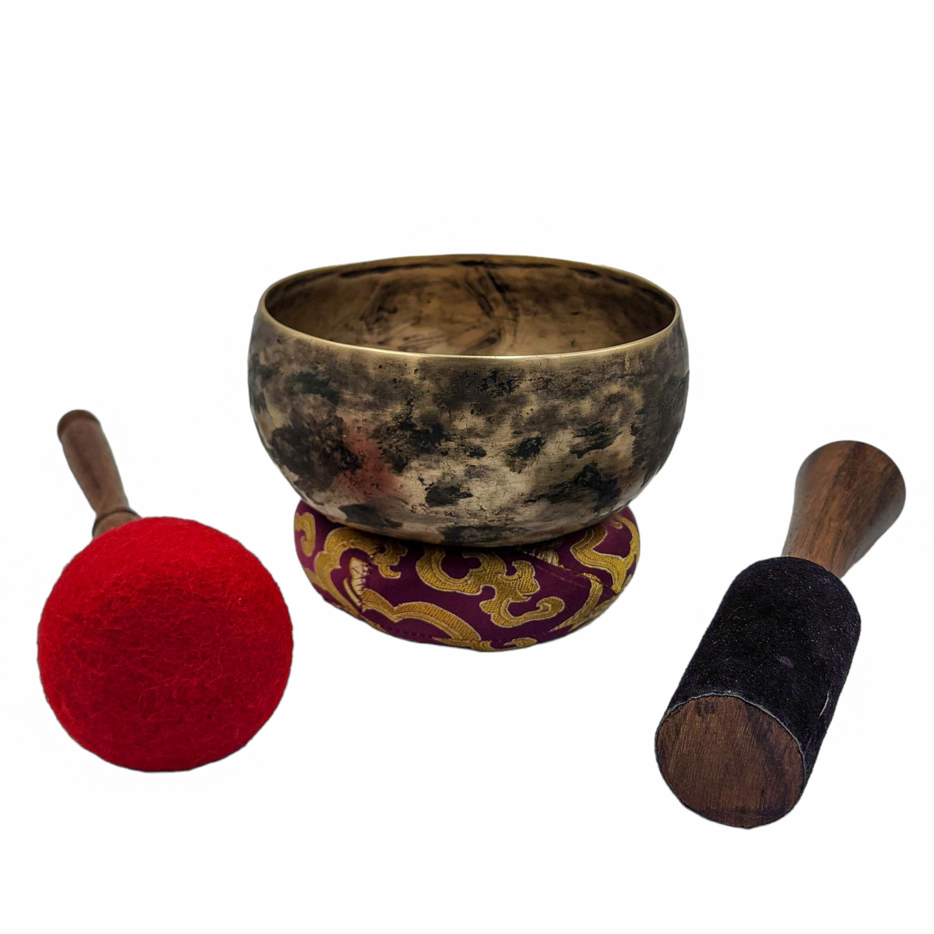 Kopre Singing Bowl, Buddhist Hand Beaten, Antique Finishing, select Accessories