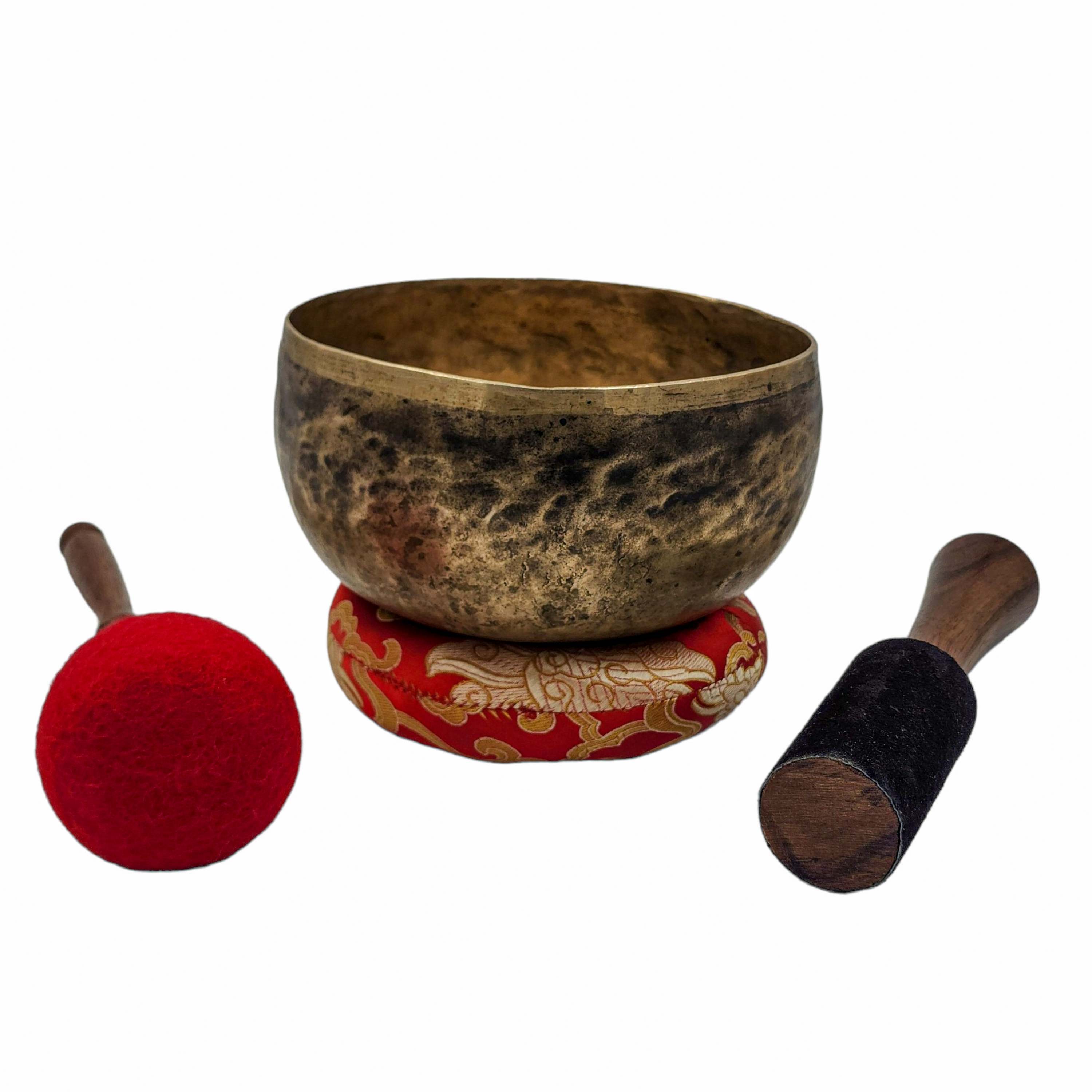 Kopre Singing Bowl, Buddhist Hand Beaten, Antique Finishing, select Accessories