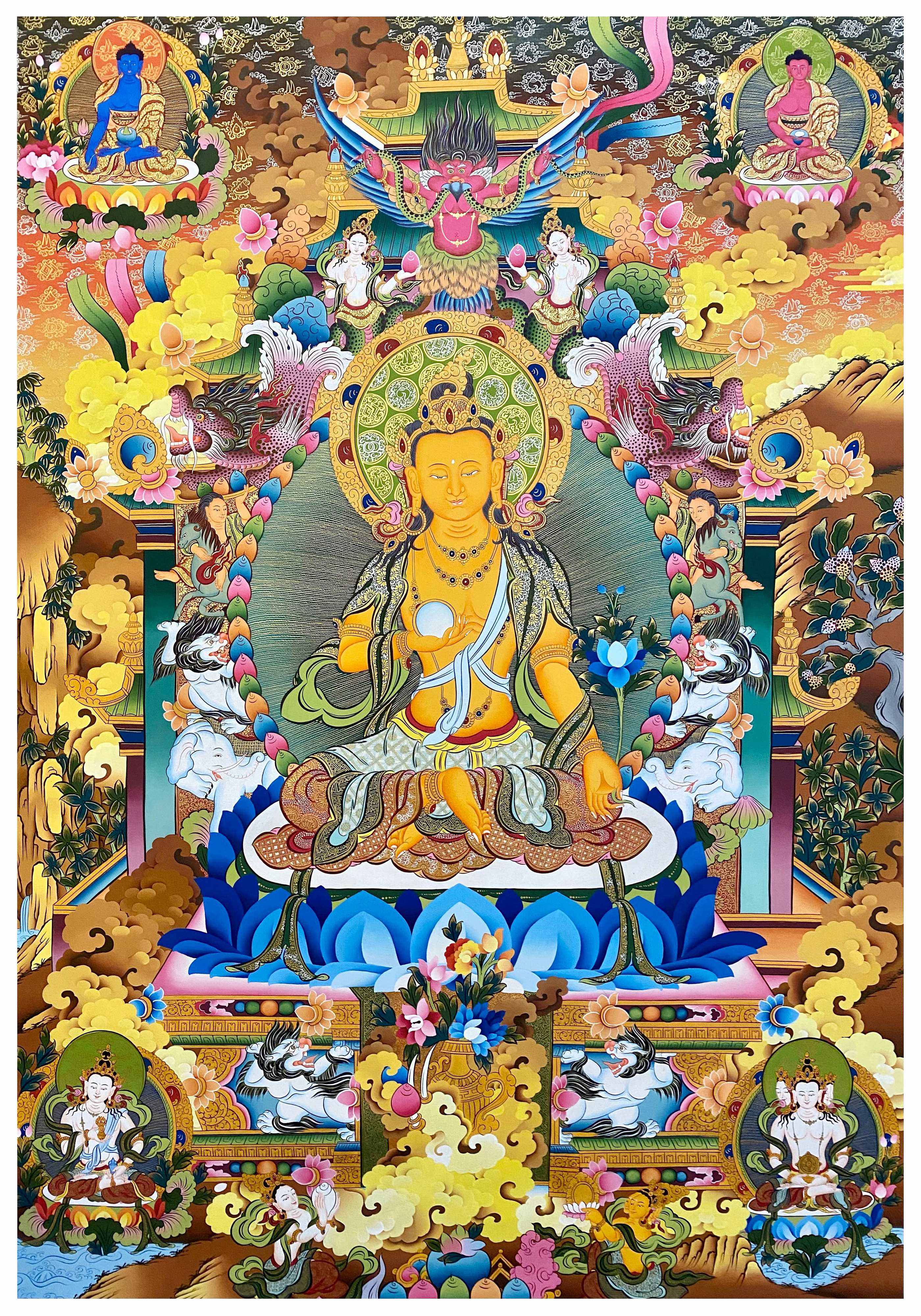 Ksitigarbha Thangka, Tibetan Buddhist Art, Hand Painted, <span Style=