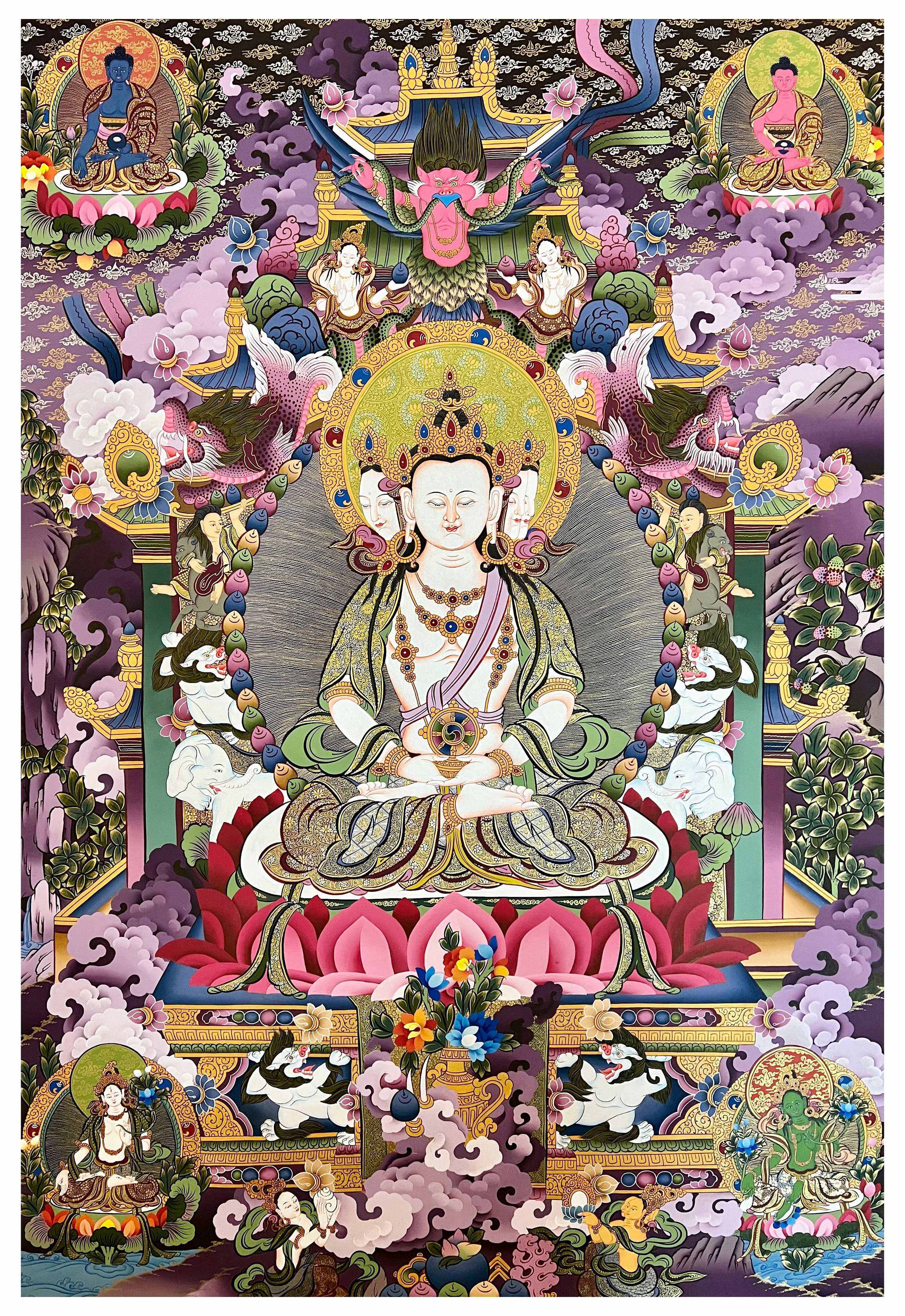 Maha Vairochana Thangka, Tibetan Buddhist Art, Hand Painted, <span Style=