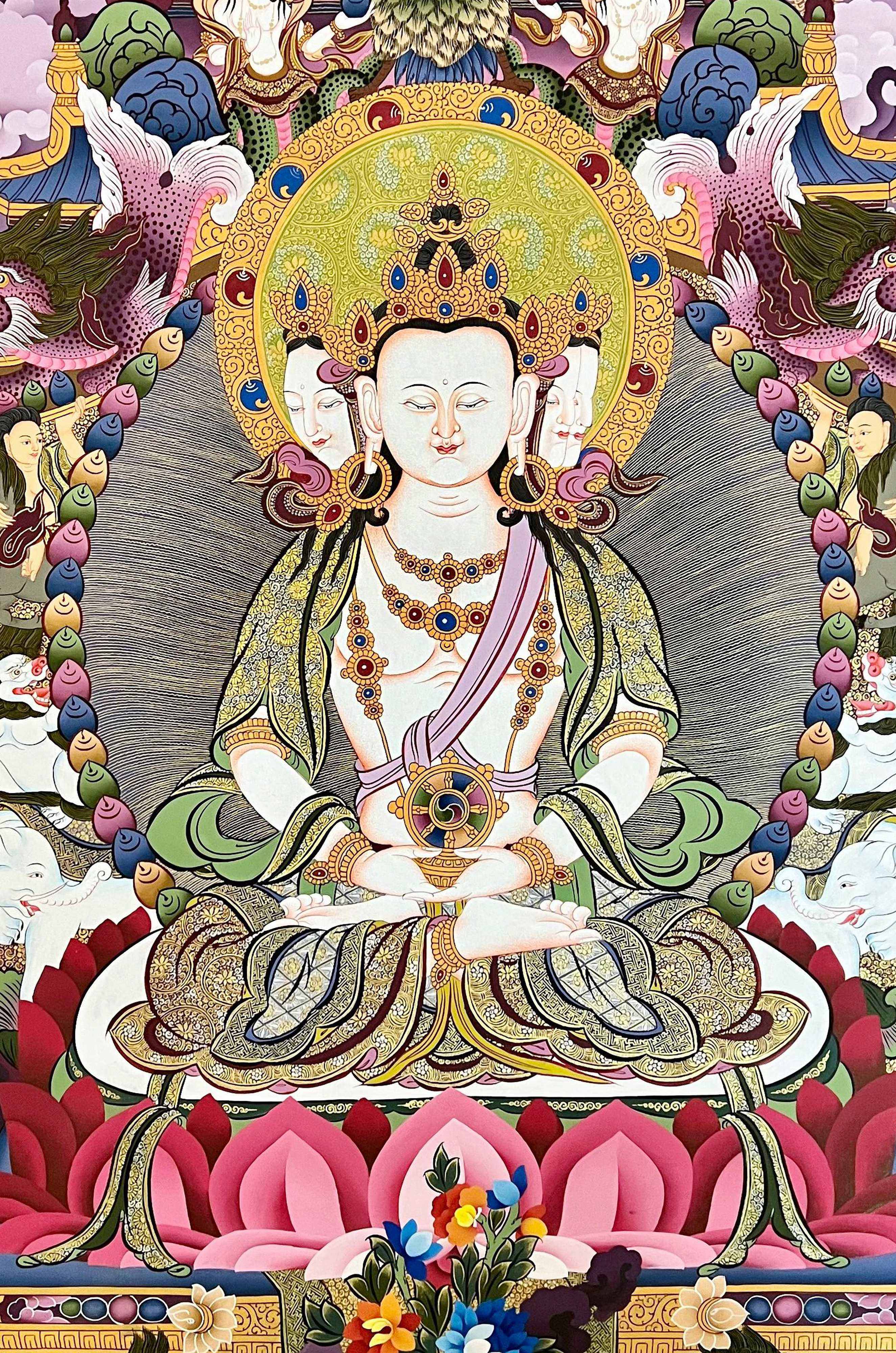 Maha Vairochana Thangka, Tibetan Buddhist Art, Hand Painted, real Gold