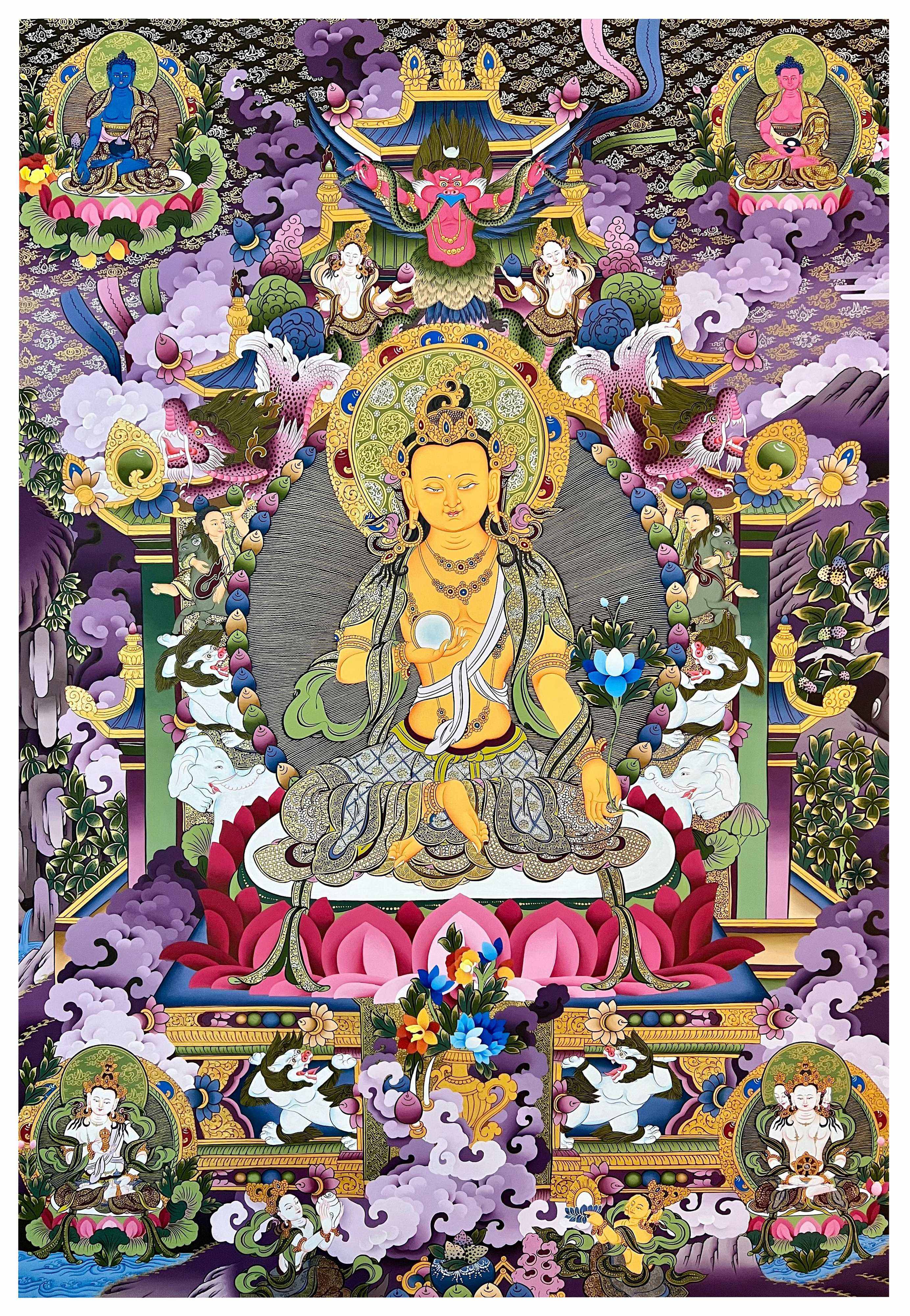 Ksitigarbha Thangka, Tibetan Buddhist Art, Hand Painted, <span Style=