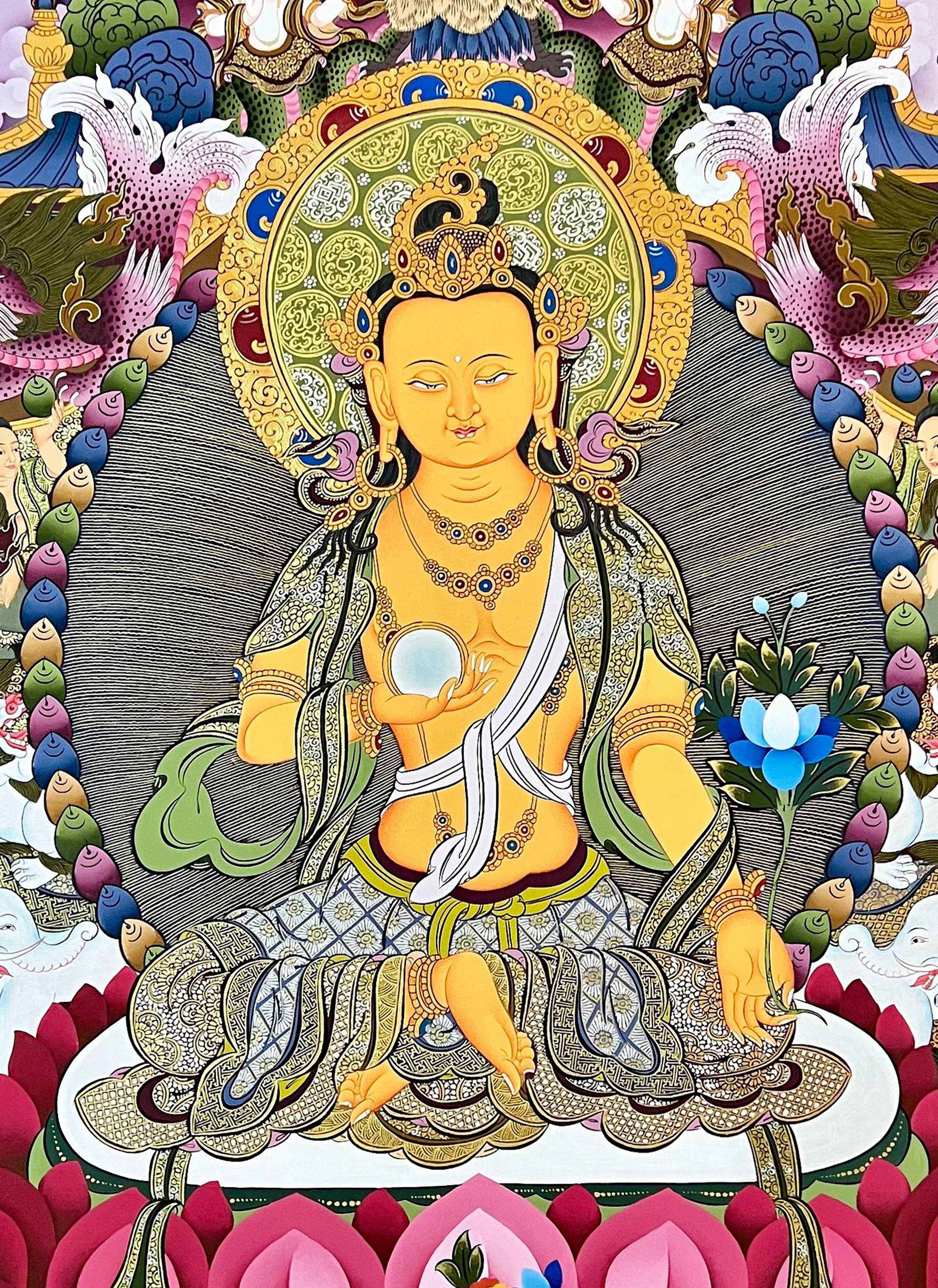 Ksitigarbha Thangka, Tibetan Buddhist Art, Hand Painted, real Gold