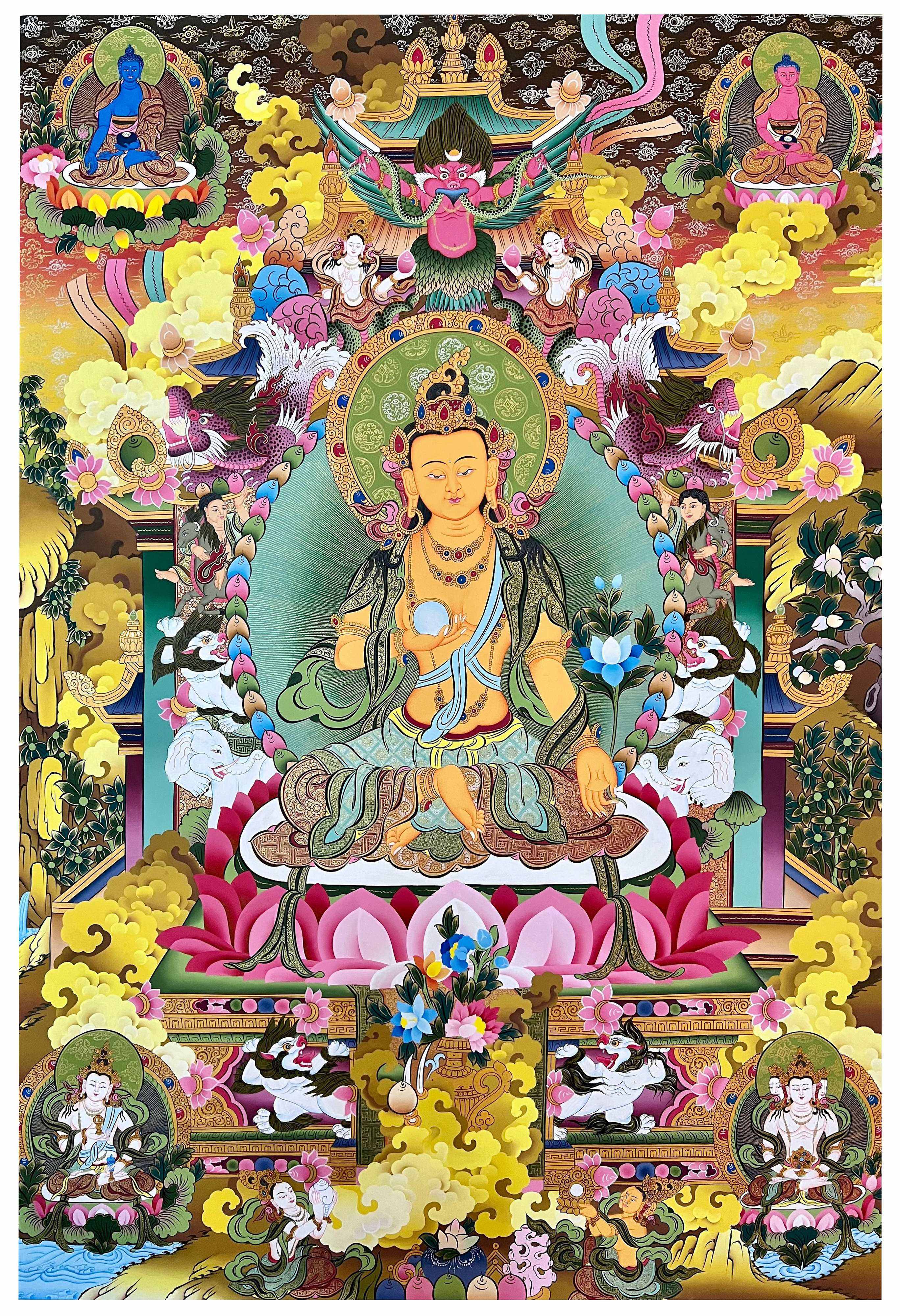 Ksitigarbha Thangka, Tibetan Buddhist Art, Hand Painted, <span Style=