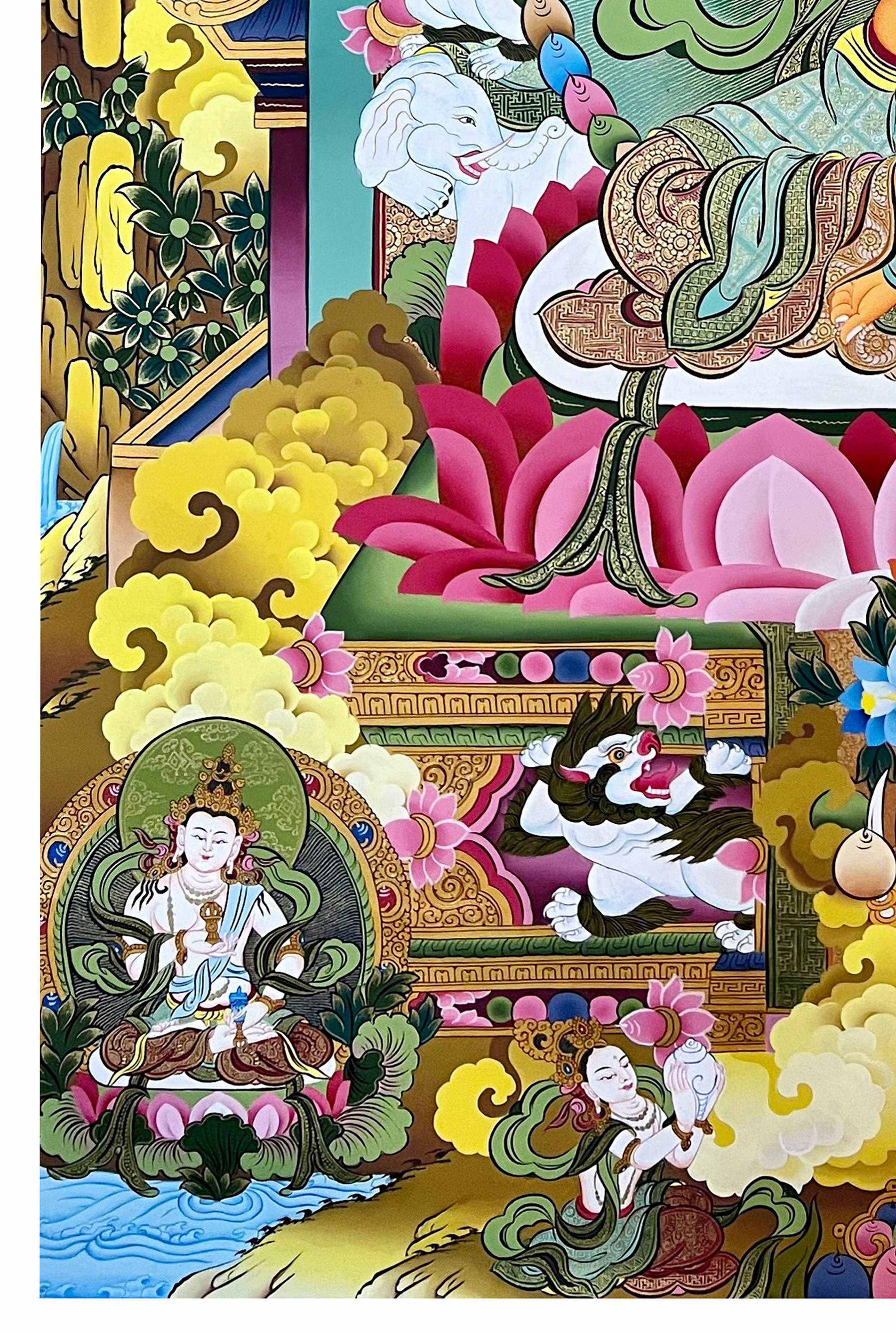 Ksitigarbha Thangka, Tibetan Buddhist Art, Hand Painted, real Gold