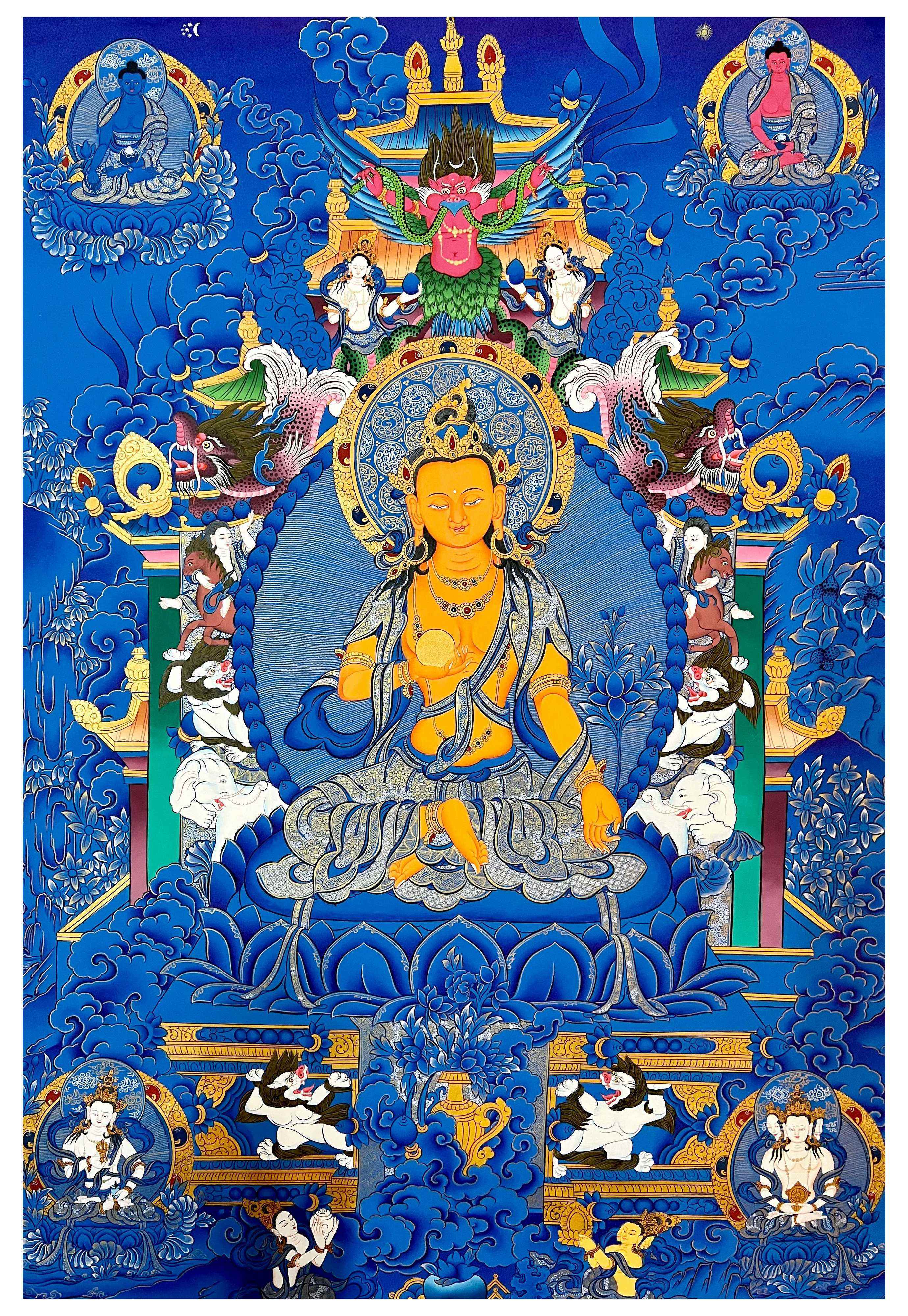 Ksitigarbha Thangka, Tibetan Buddhist Art, Hand Painted, <span Style=