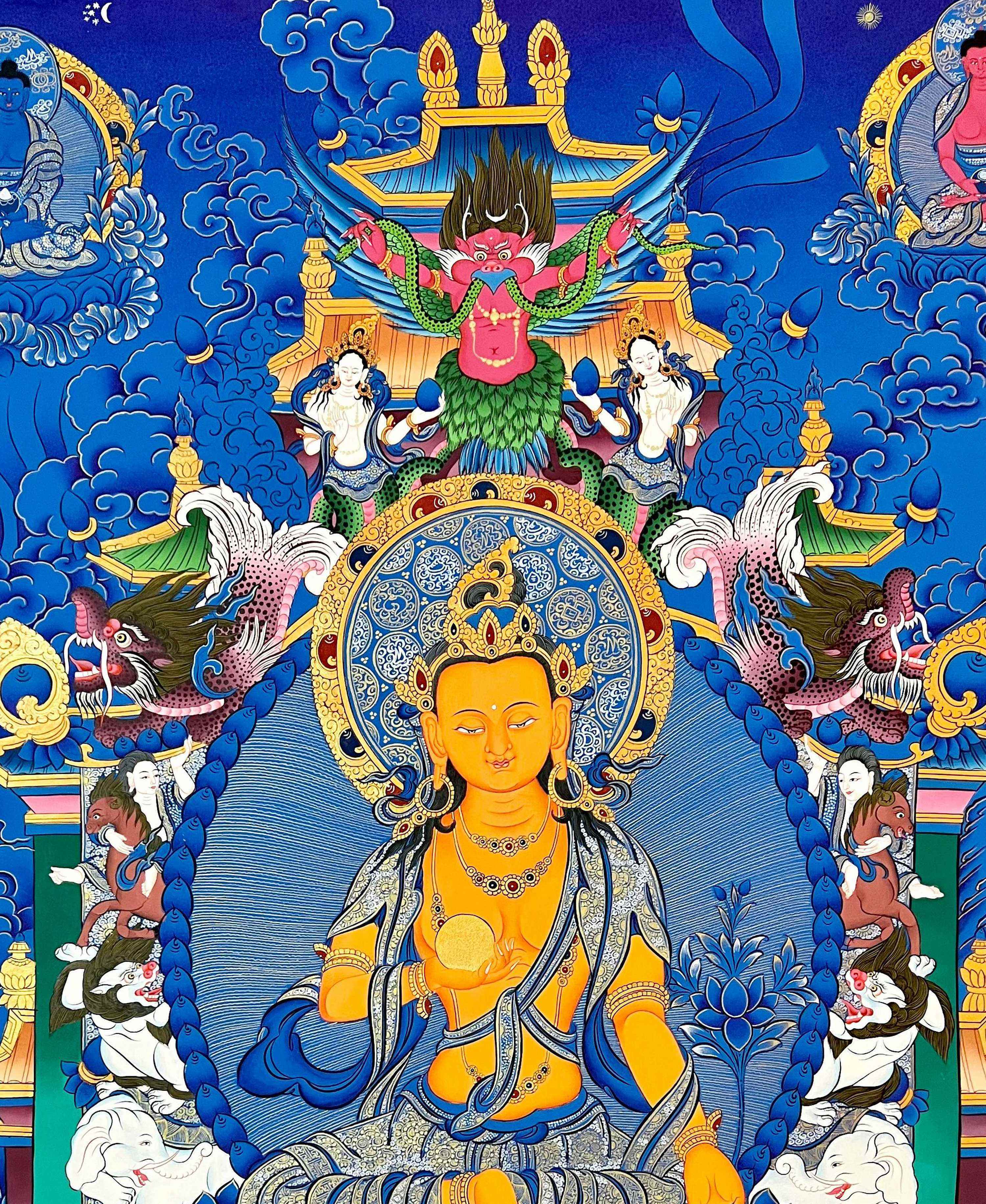 Ksitigarbha Thangka, Tibetan Buddhist Art, Hand Painted, real Gold