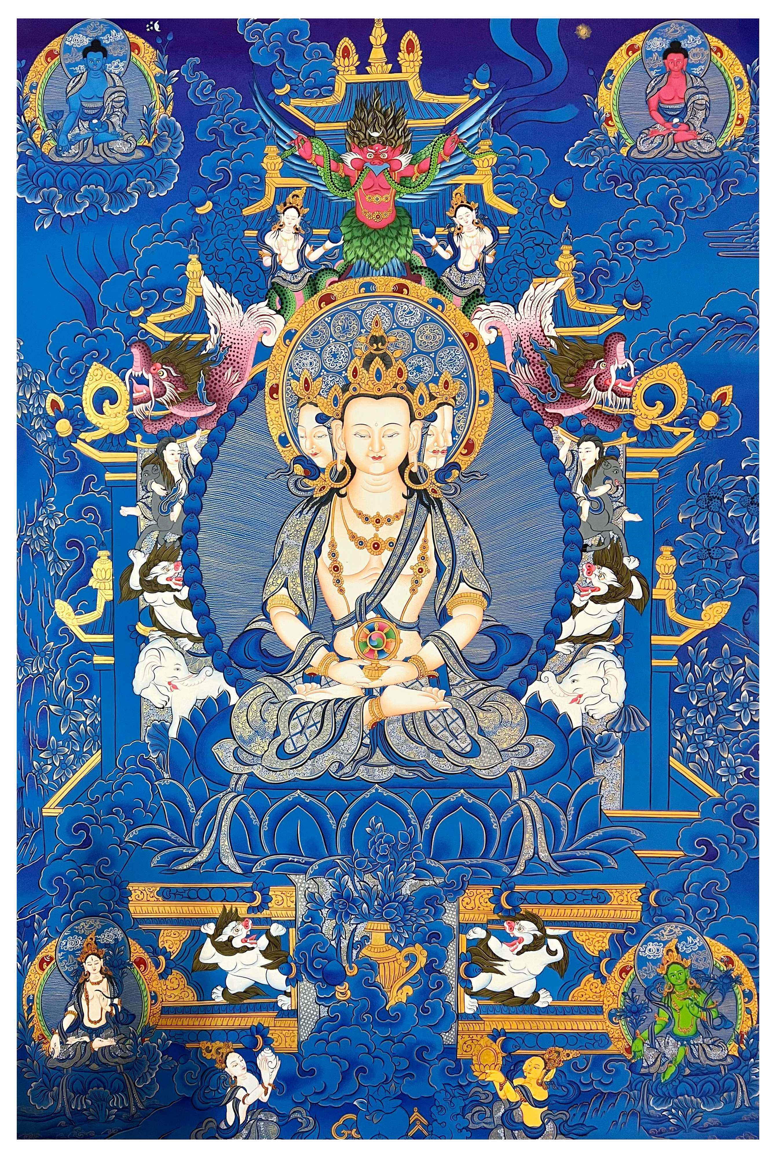 Maha Vairochana Thangka, Tibetan Buddhist Art, Hand Painted, <span Style=