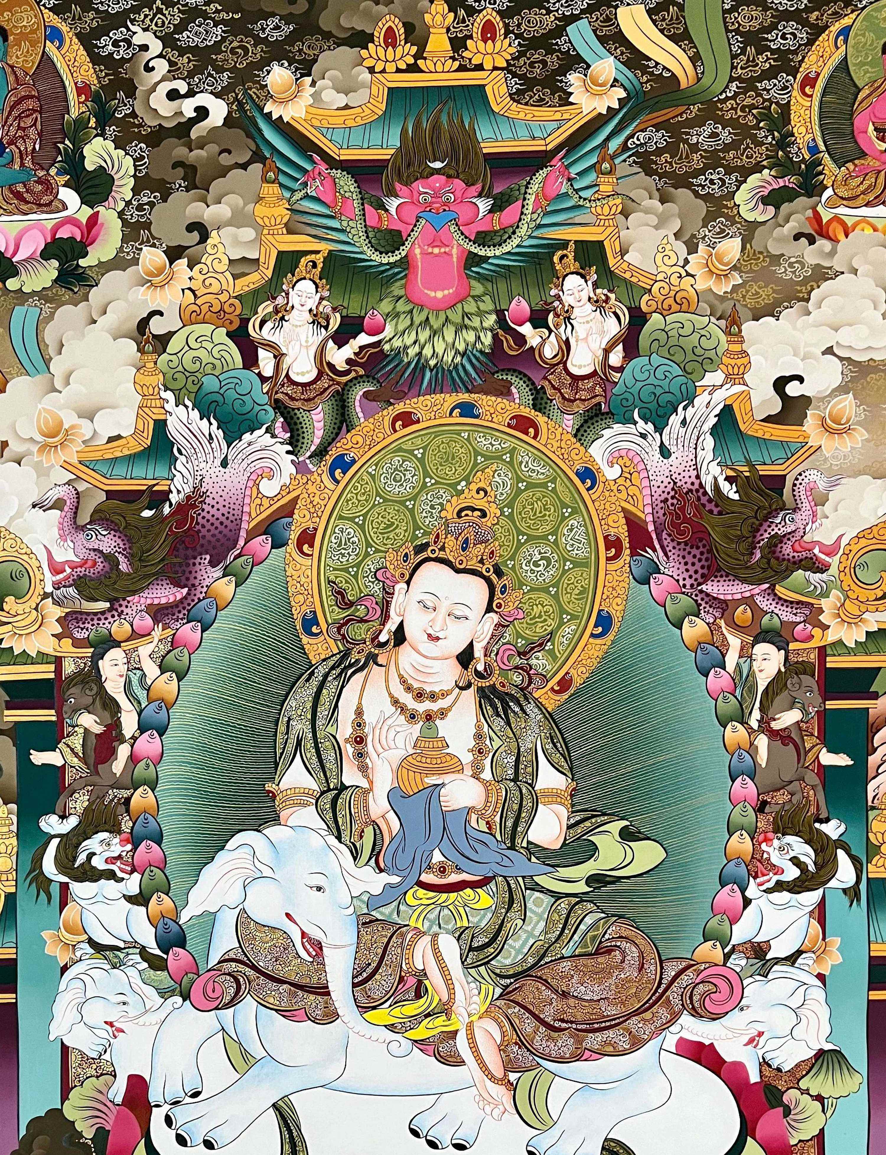 Bodhisattva Thangka, Tibetan Buddhist Art, Hand Painted, real Gold