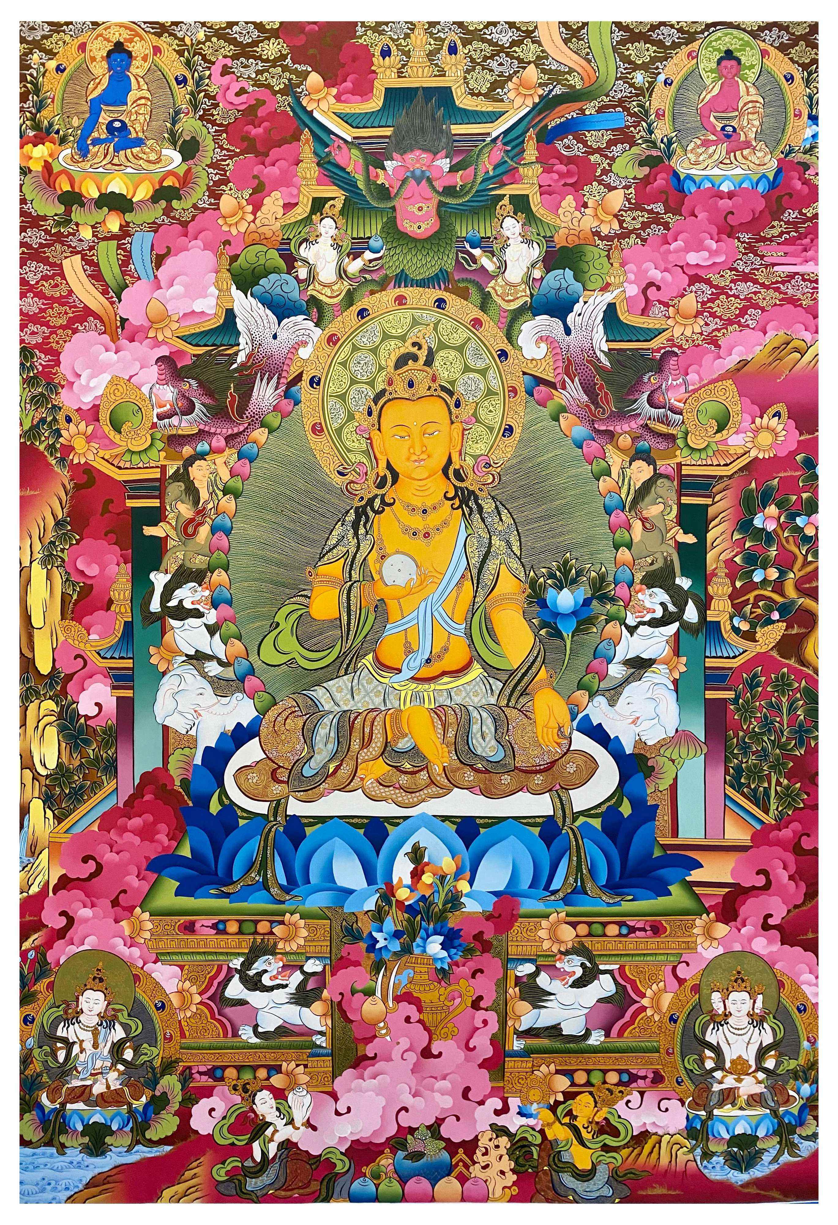 Ksitigarbha Thangka, Tibetan Buddhist Art, Hand Painted, <span Style=