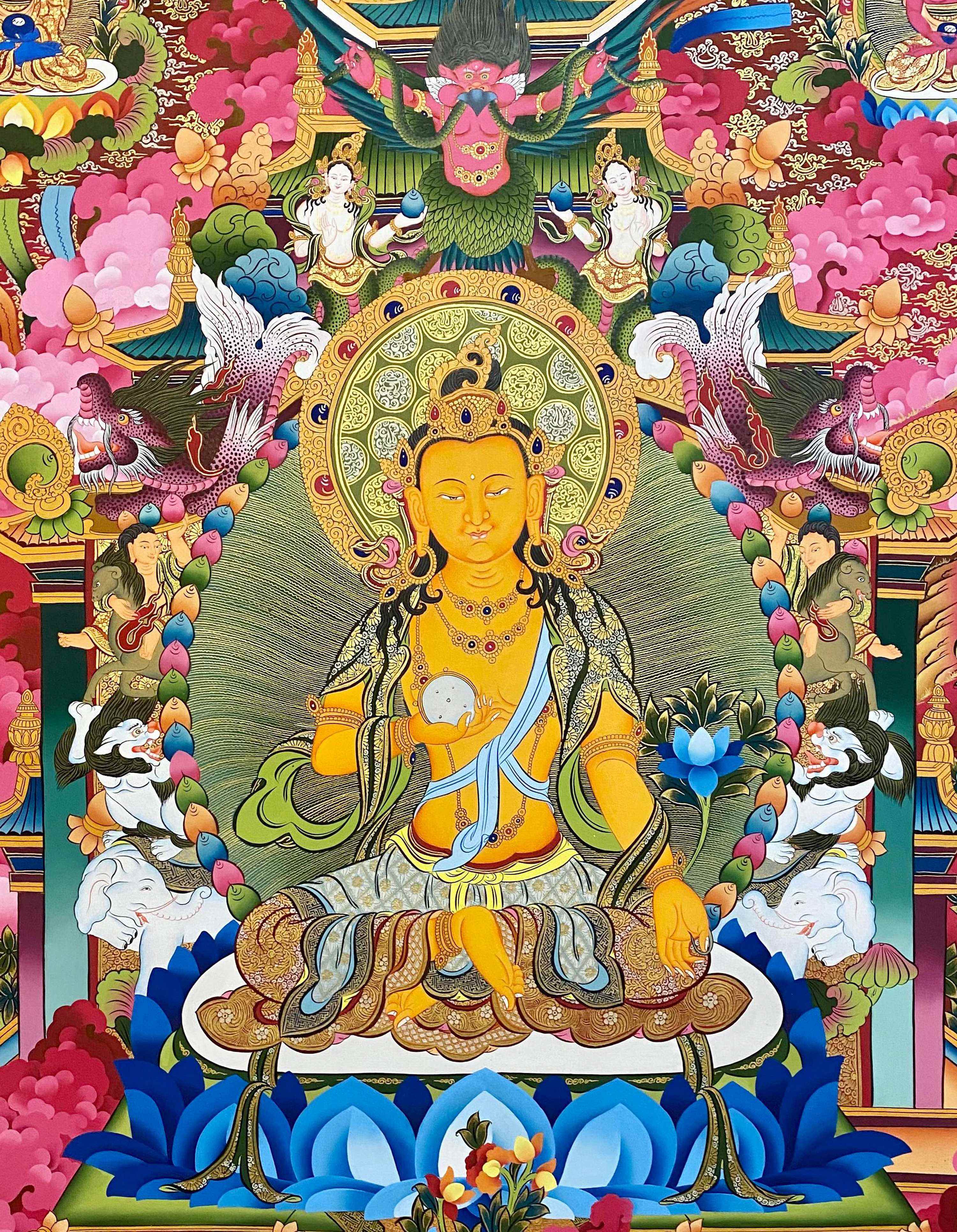 Ksitigarbha Thangka, Tibetan Buddhist Art, Hand Painted, real Gold