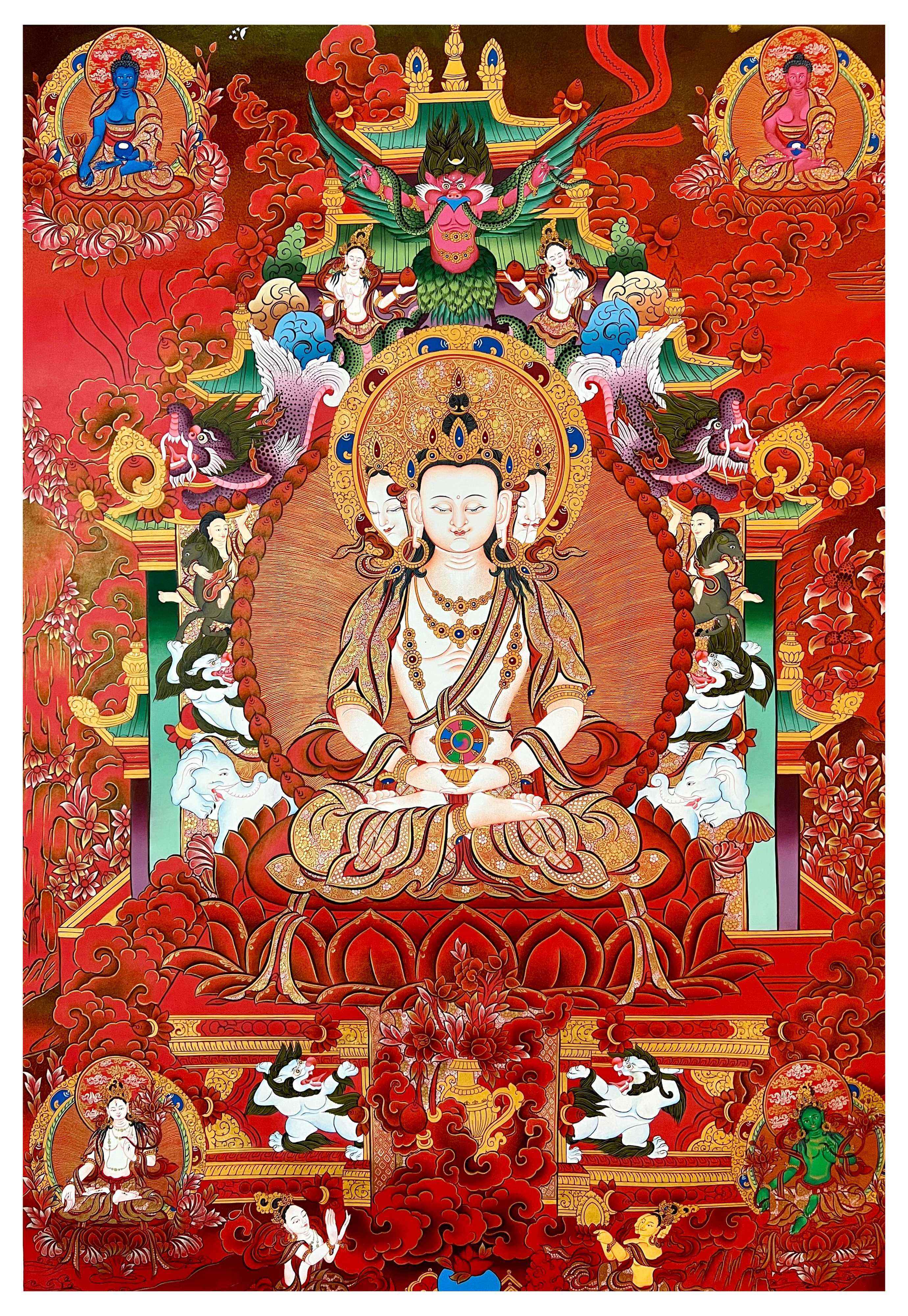 Maha Vairochana Thangka, Tibetan Buddhist Art, Hand Painted, <span Style=
