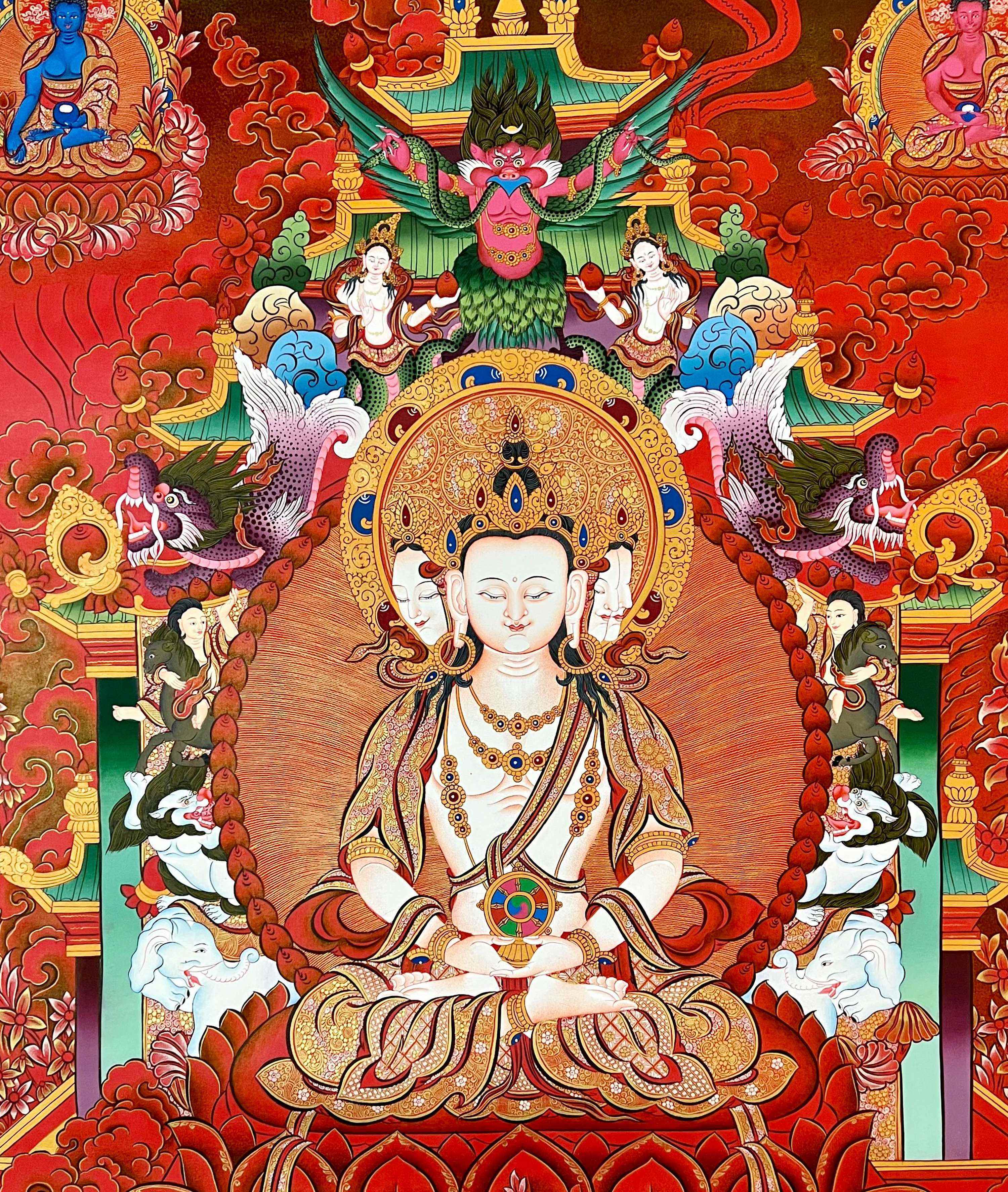 Maha Vairochana Thangka, Tibetan Buddhist Art, Hand Painted, real Gold