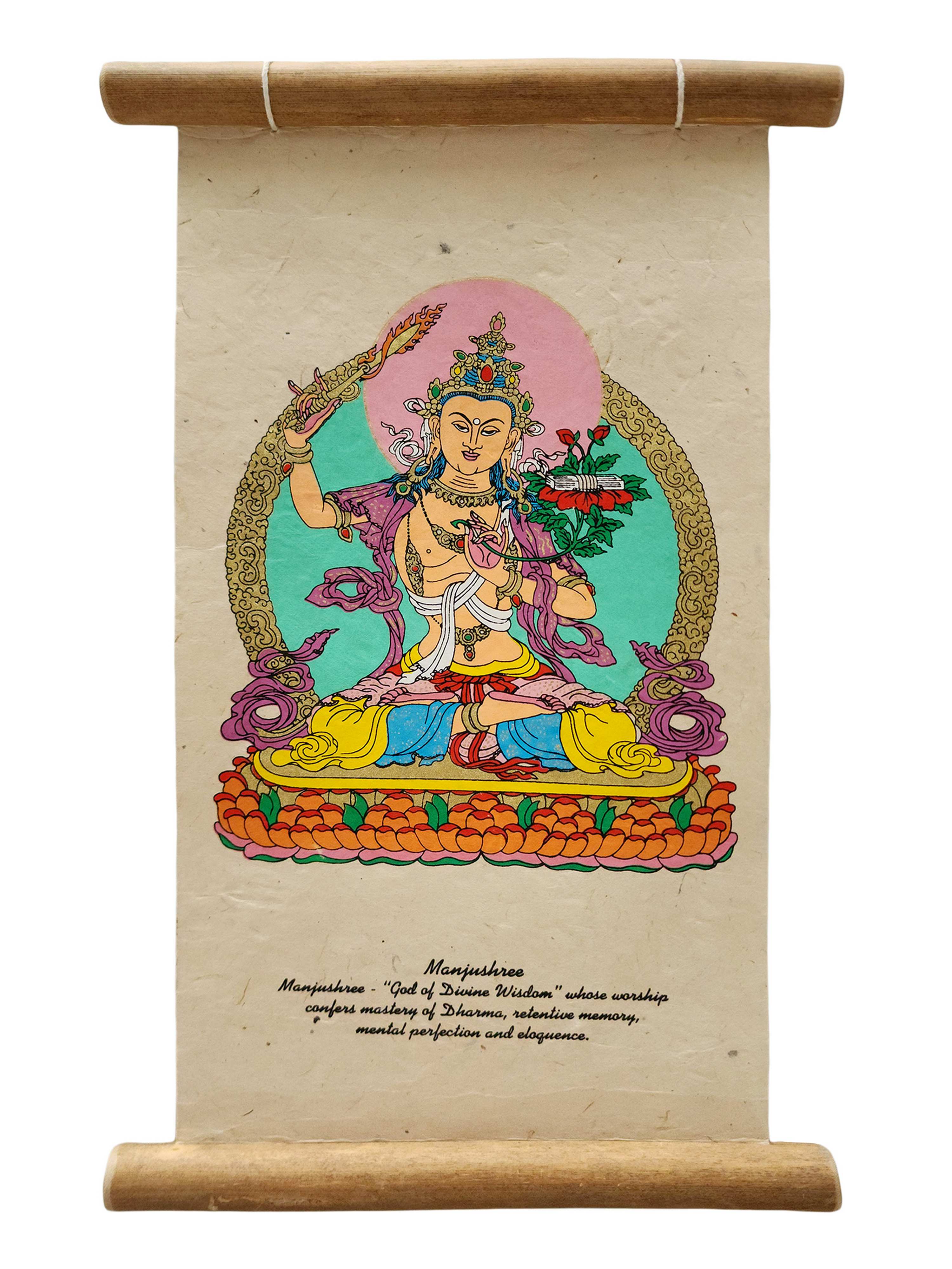 Manjushri, Buddhist Scroll, Made In Lokta Paper, <span Style=