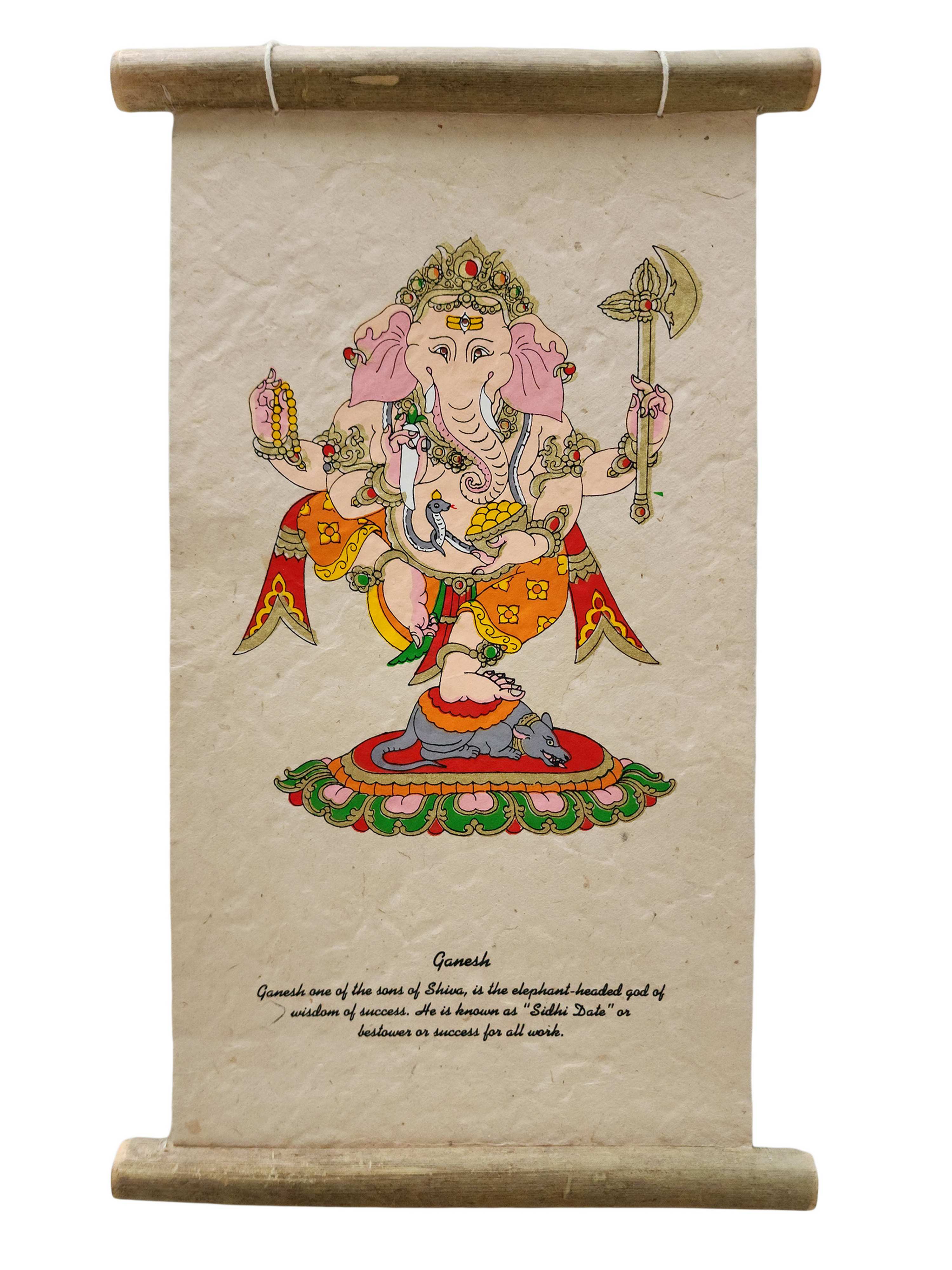 Ganesh, Buddhist Scroll, Made In Lokta Paper, <span Style=