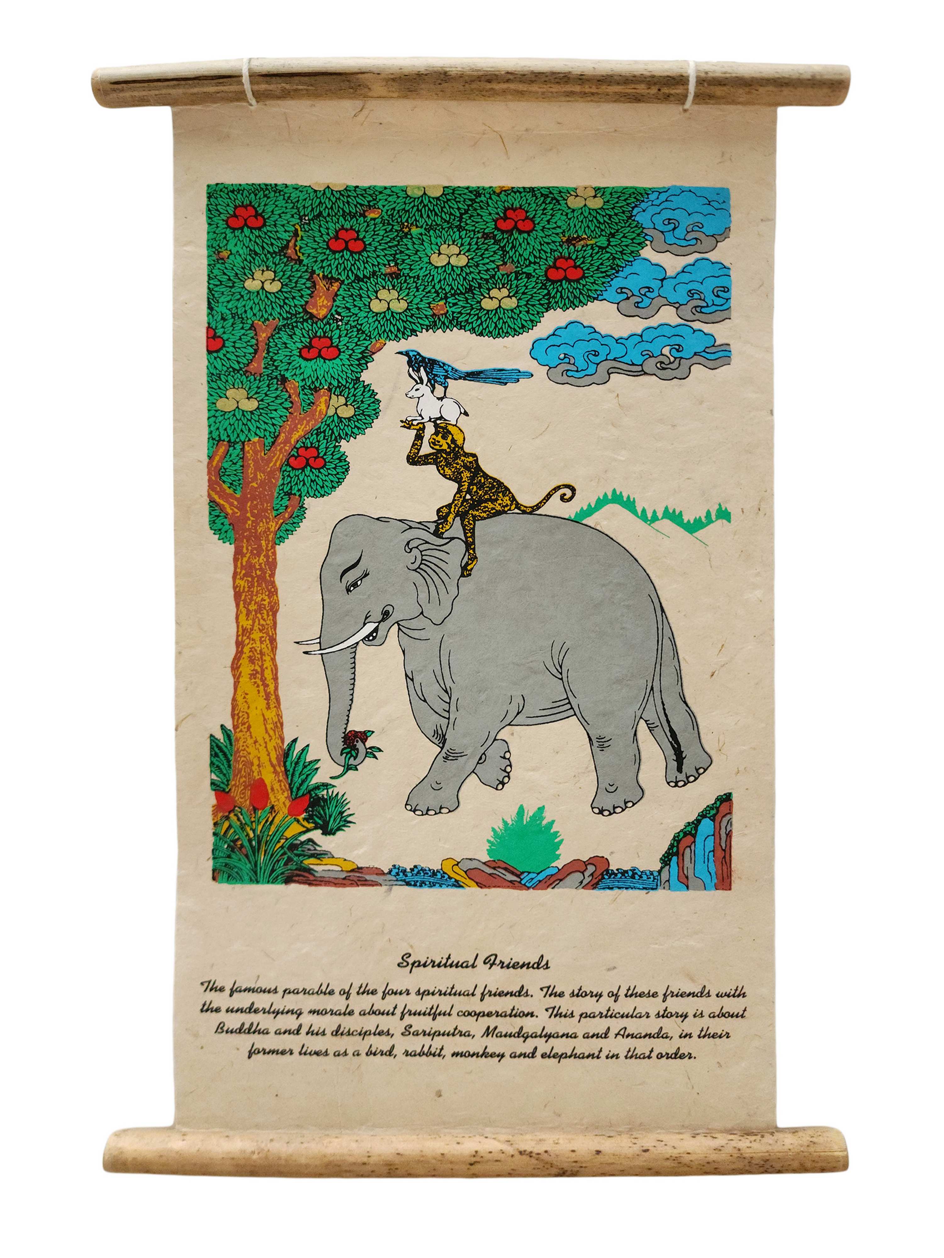 Four Friends, Buddhist Scroll, Made In Lokta Paper, <span Style=