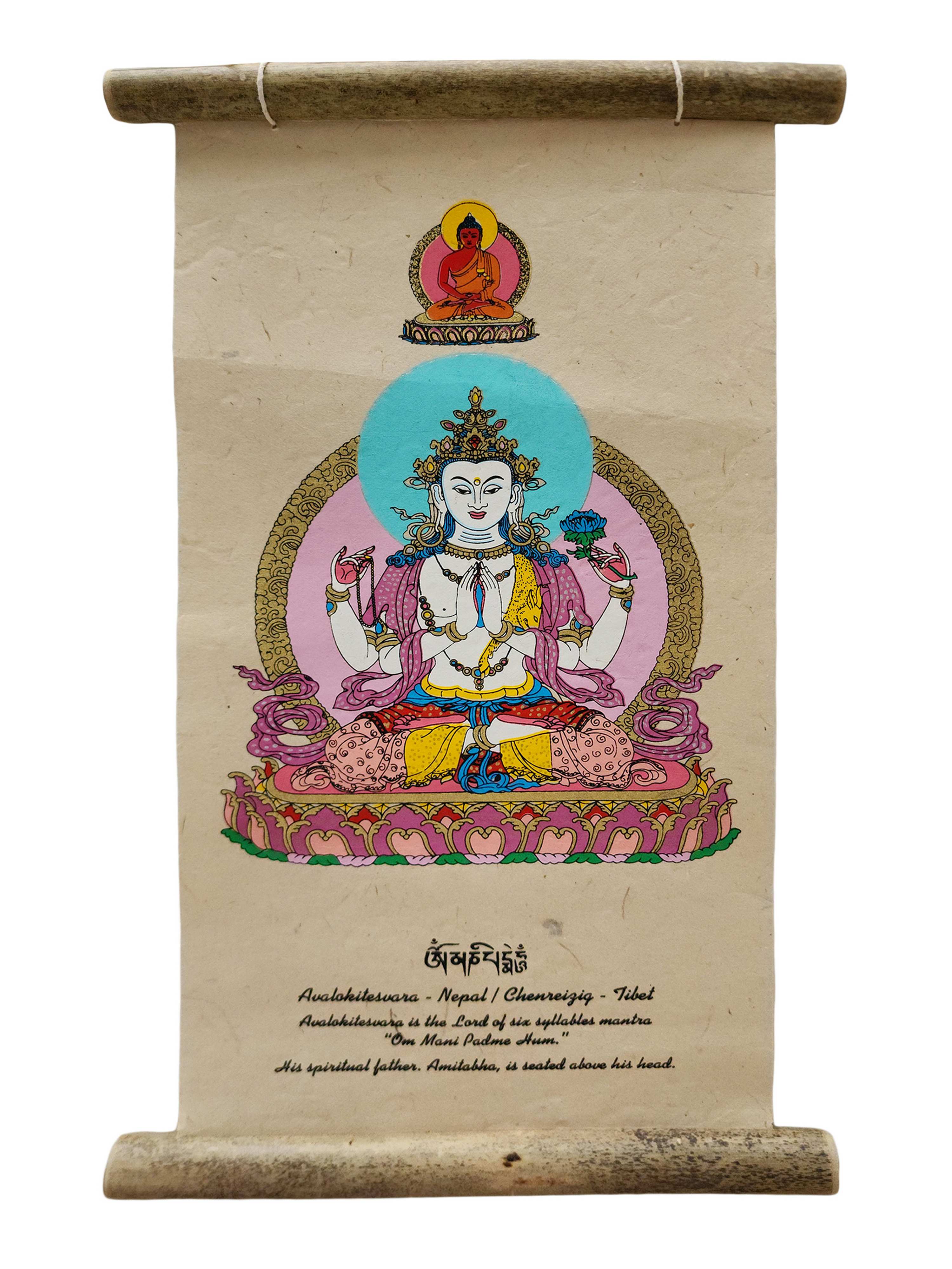 Chenrezig, Buddhist Scroll, Made In Lokta Paper, <span Style=