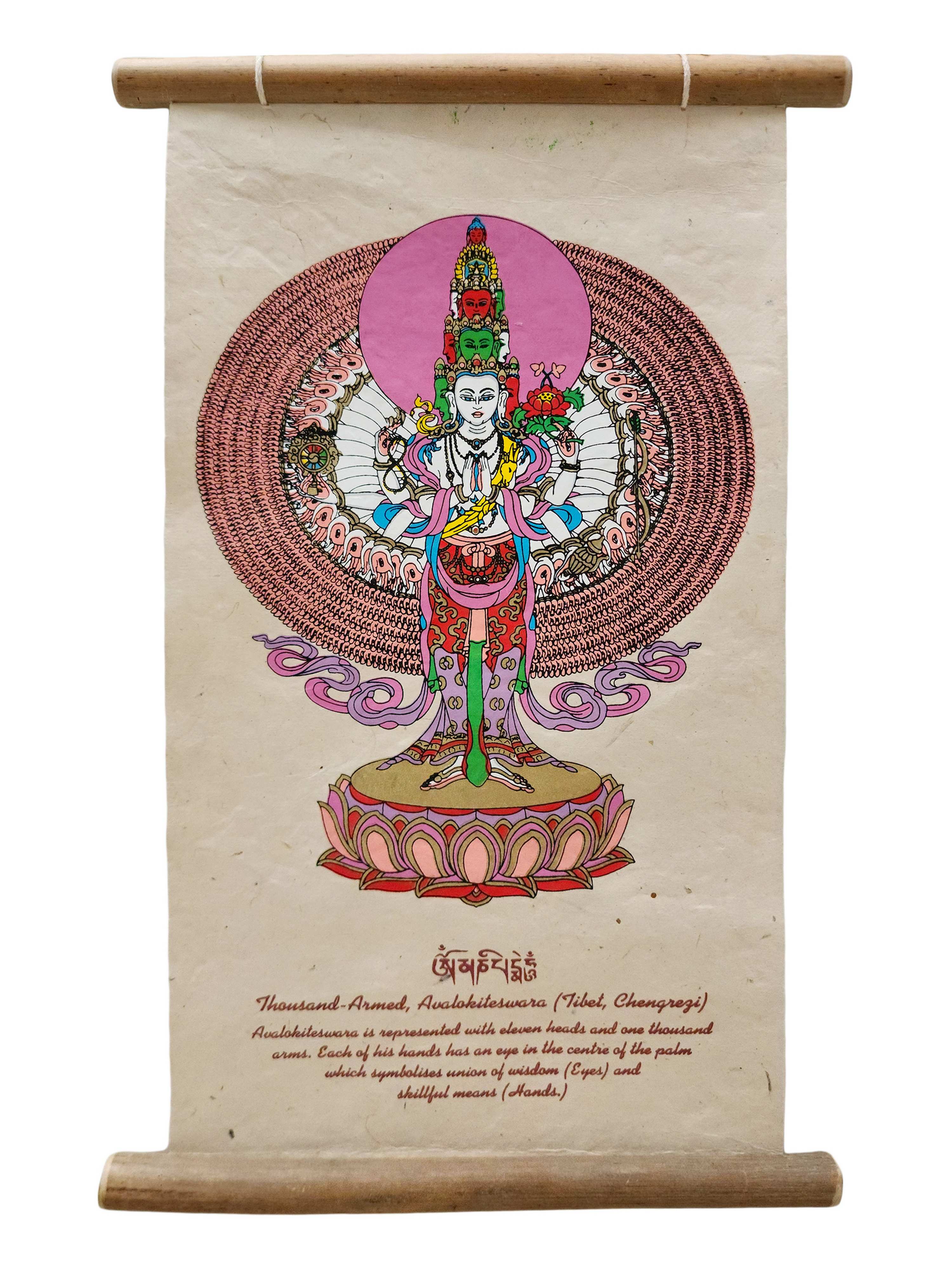 Sahasrabhuja Avalokitesvara, Buddhist Scroll, Made In Lokta Paper, <span Style=