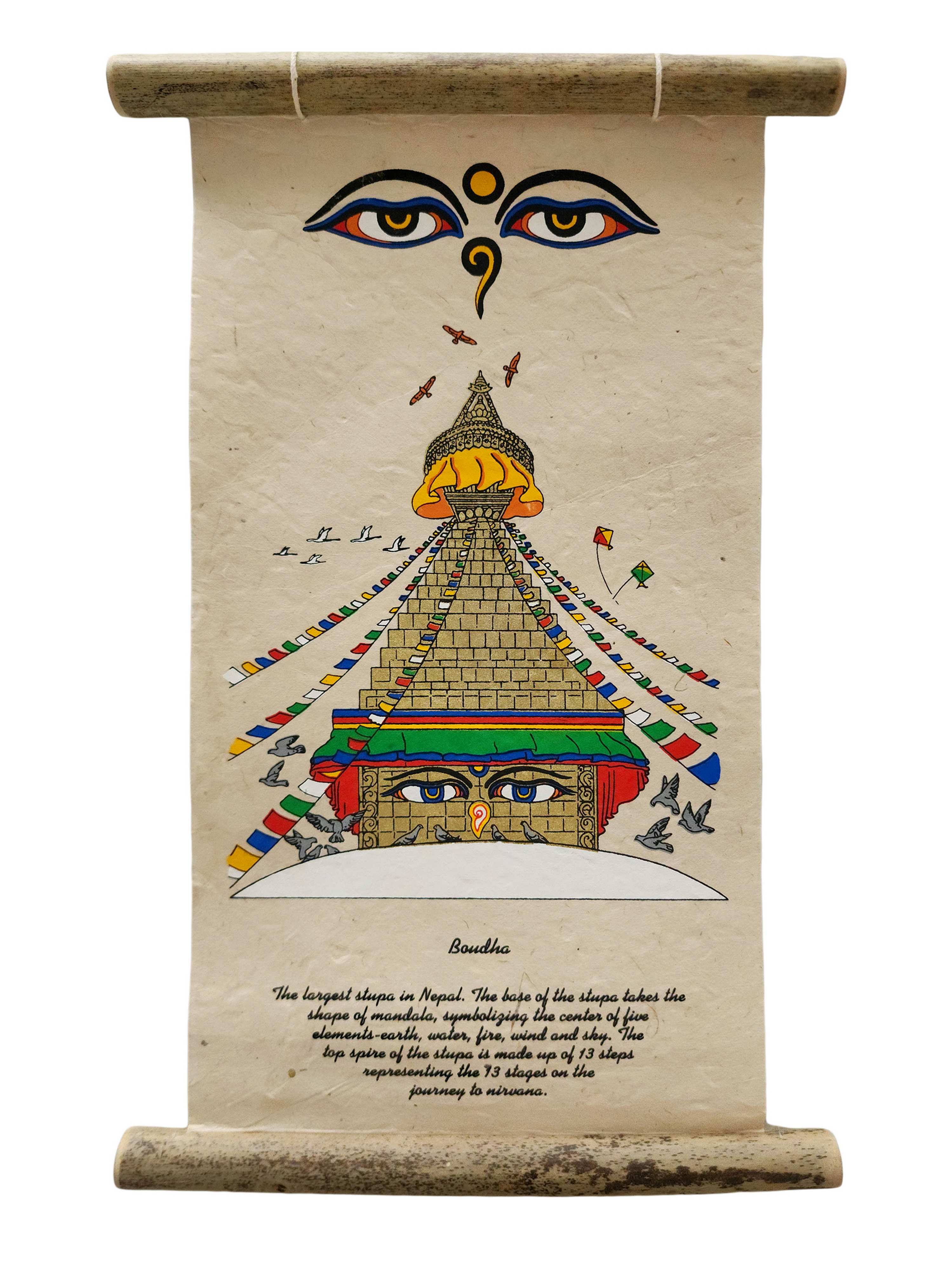 Boudhanath Stupa, Buddhist Scroll, Made In Lokta Paper, <span Style=